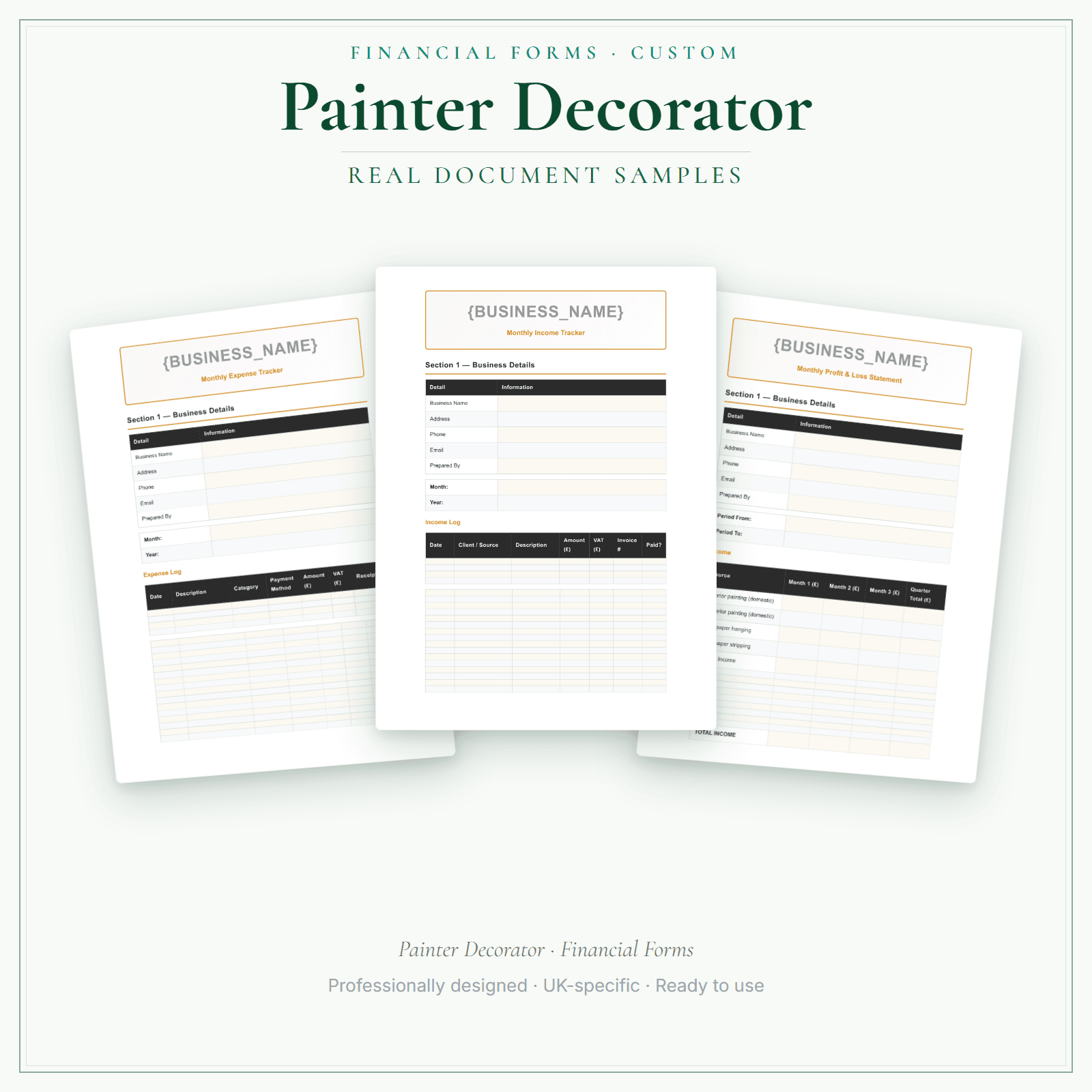 Painter Decorator — Financial Forms Bundle — Customisable sample pages preview