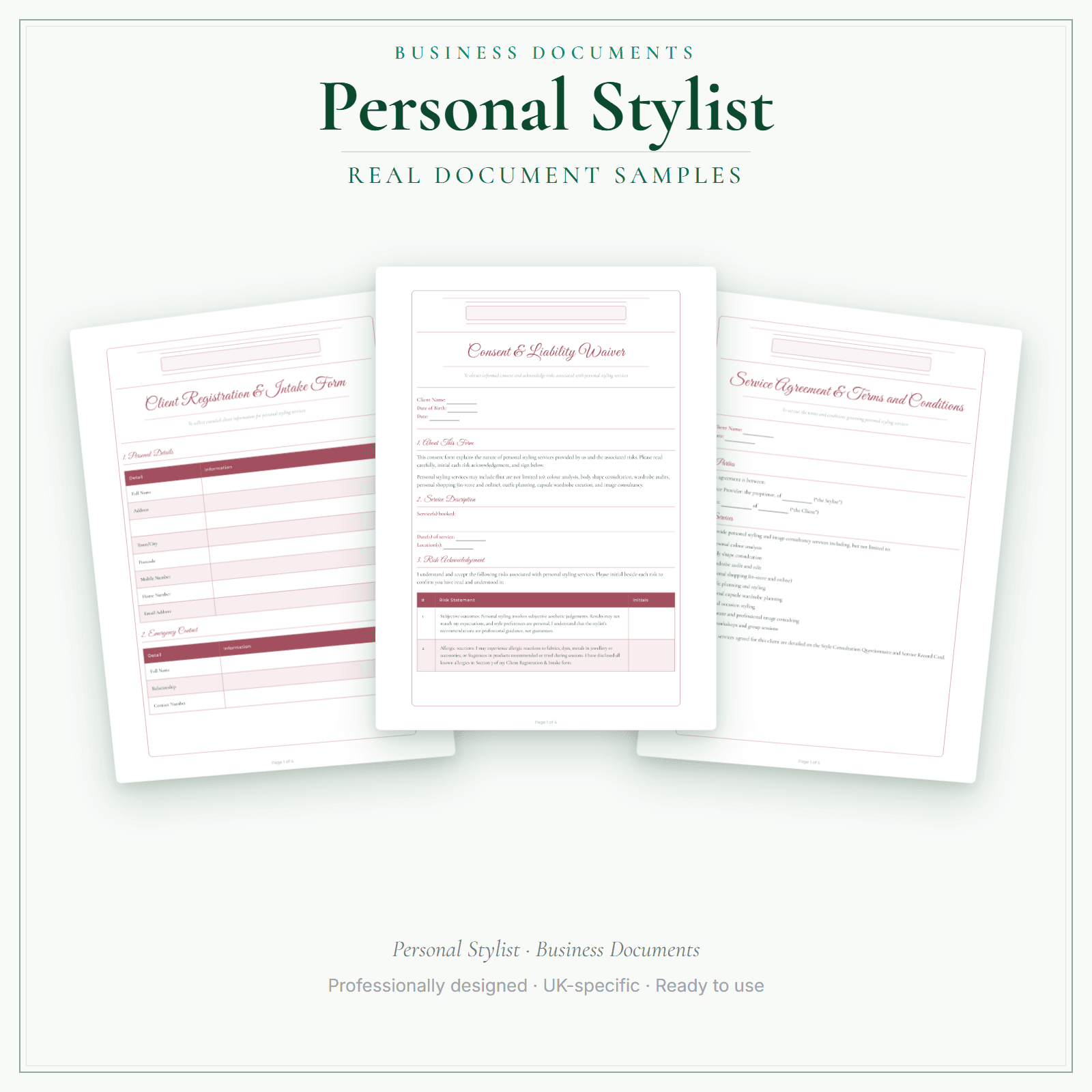 Personal Stylist — Business Documents — Premium sample pages preview