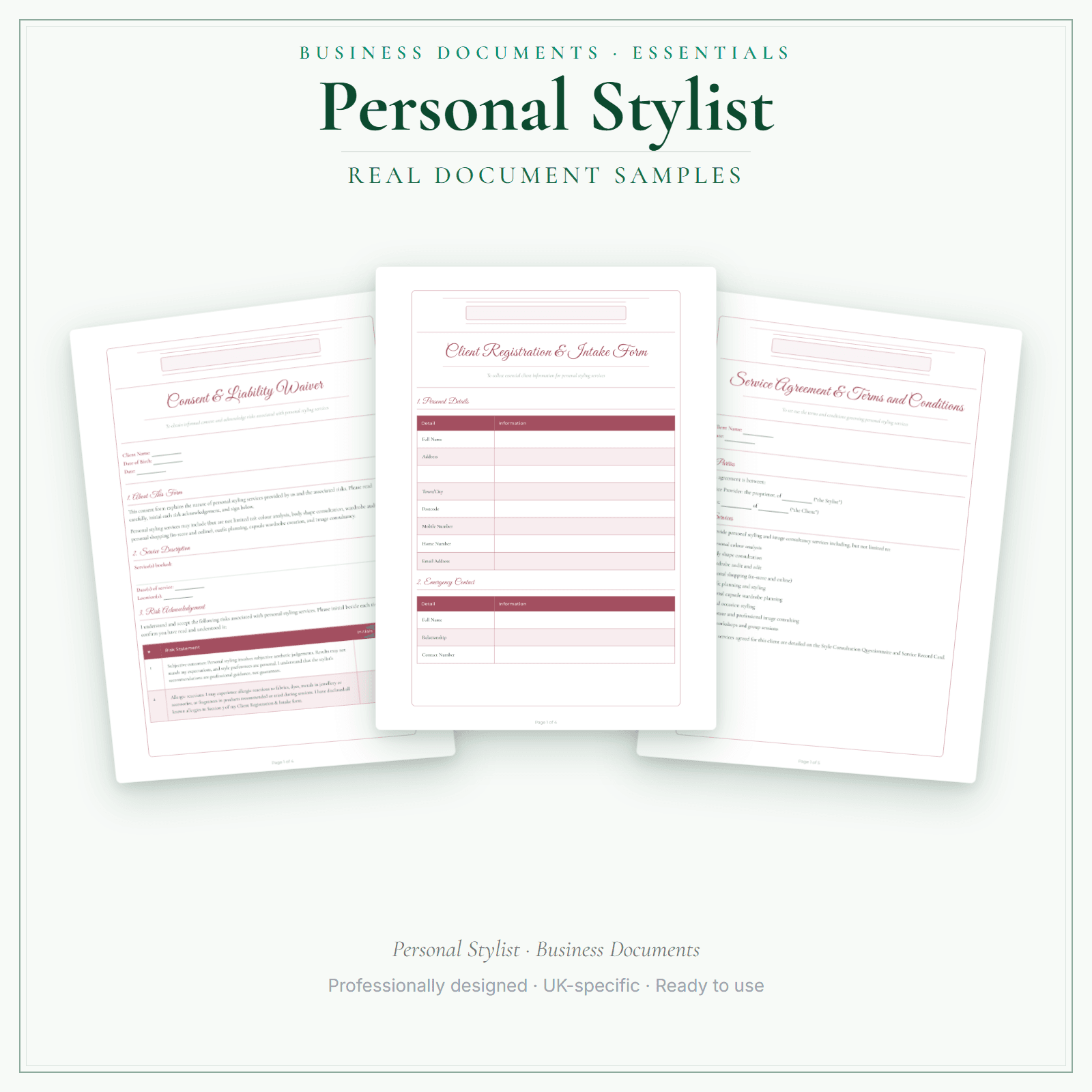 Personal Stylist — Business Documents — Essential sample pages preview