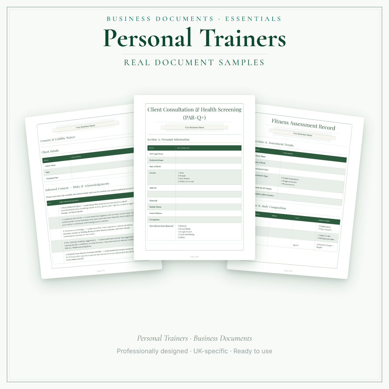 Personal Trainers — Business Documents — Essential sample pages preview