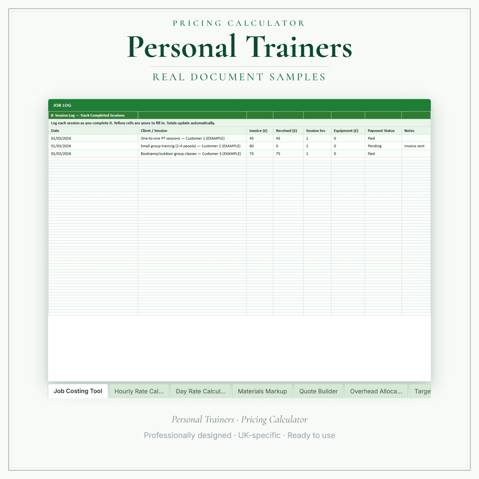 Personal Trainers — Pricing Calculator — Premium sample pages preview