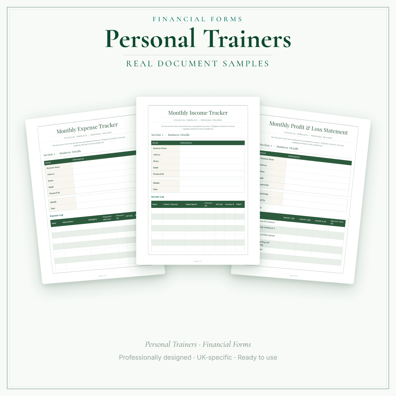Personal Trainers — Financial Forms Bundle — Premium sample pages preview