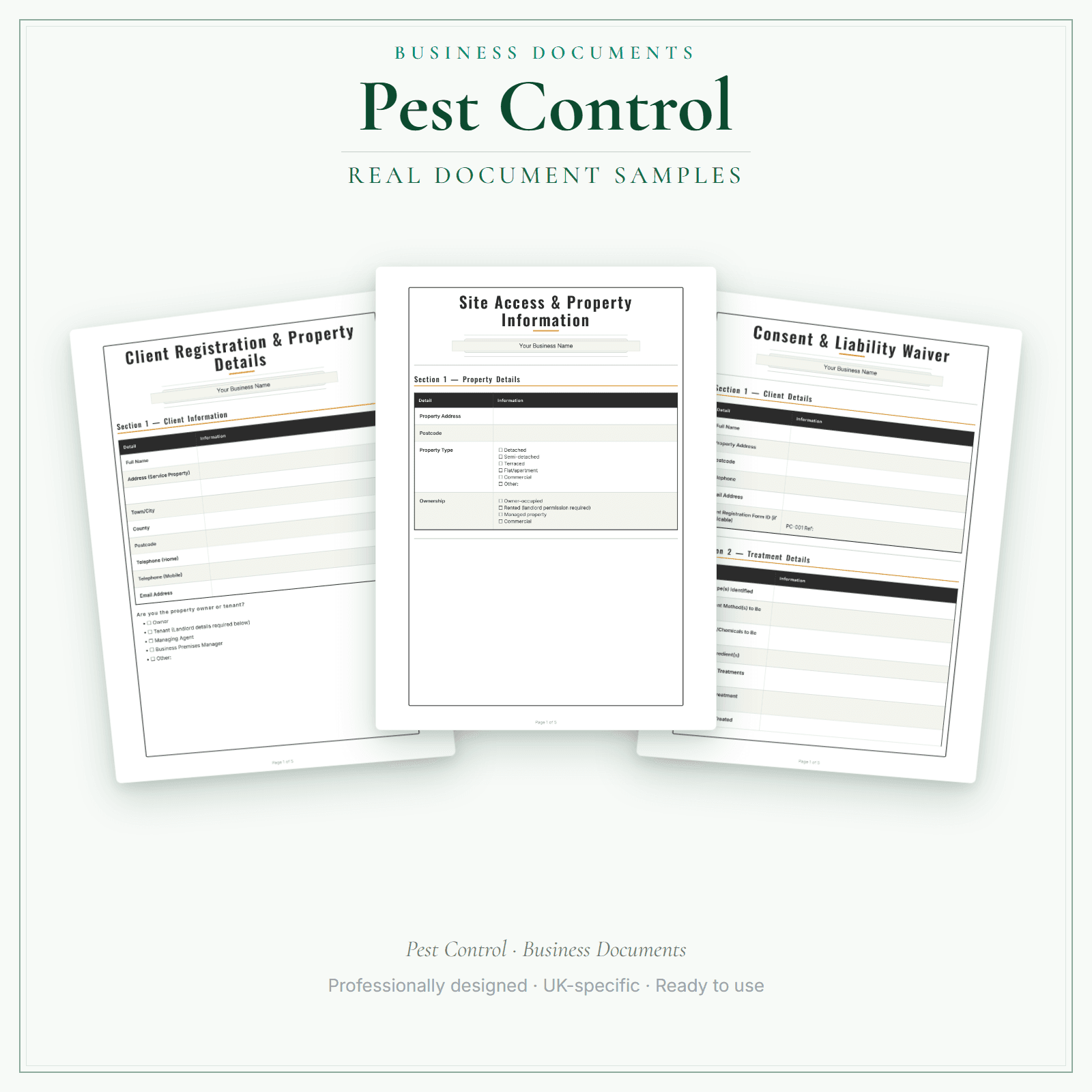 Pest Control — Business Documents — Premium sample pages preview