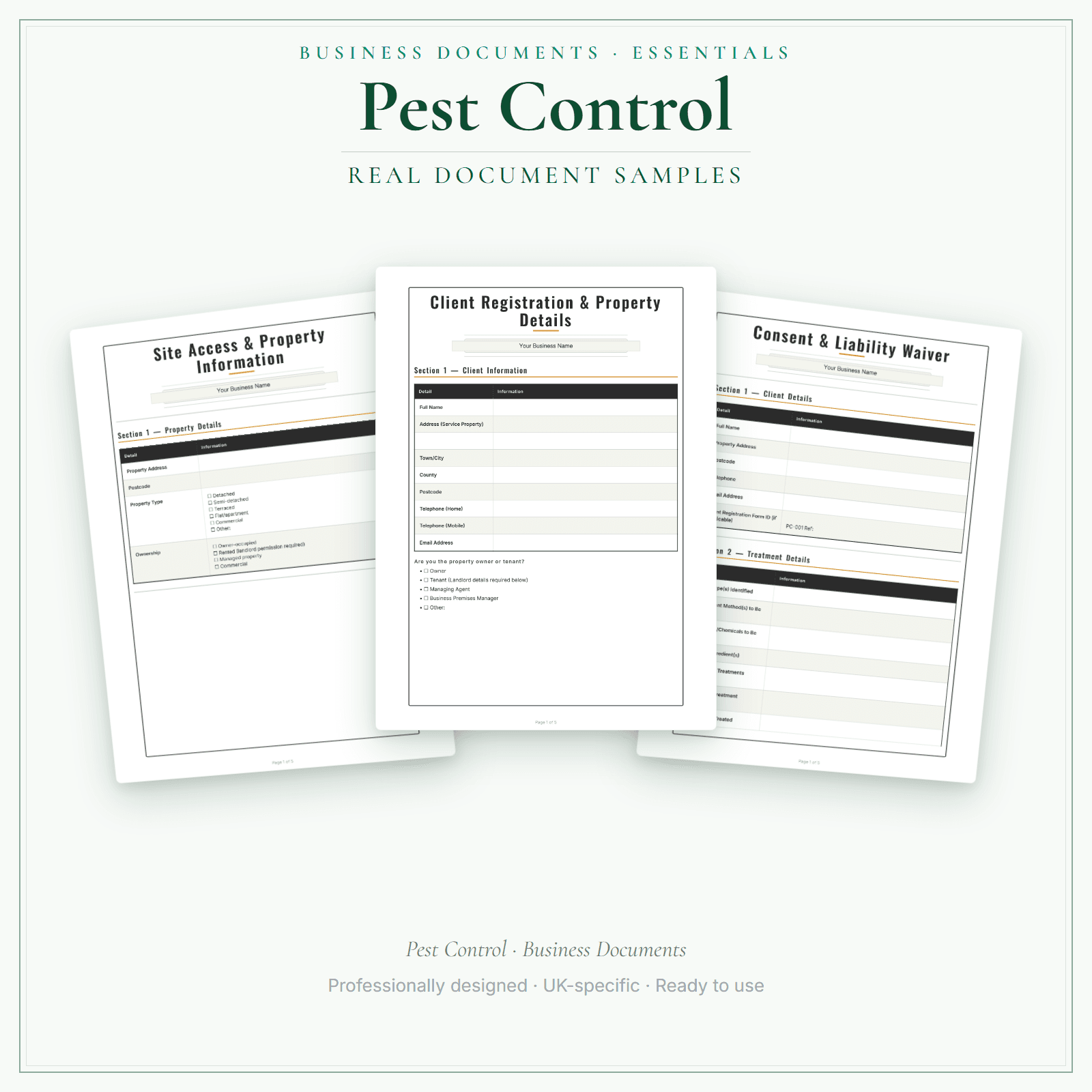 Pest Control — Business Documents — Essential sample pages preview