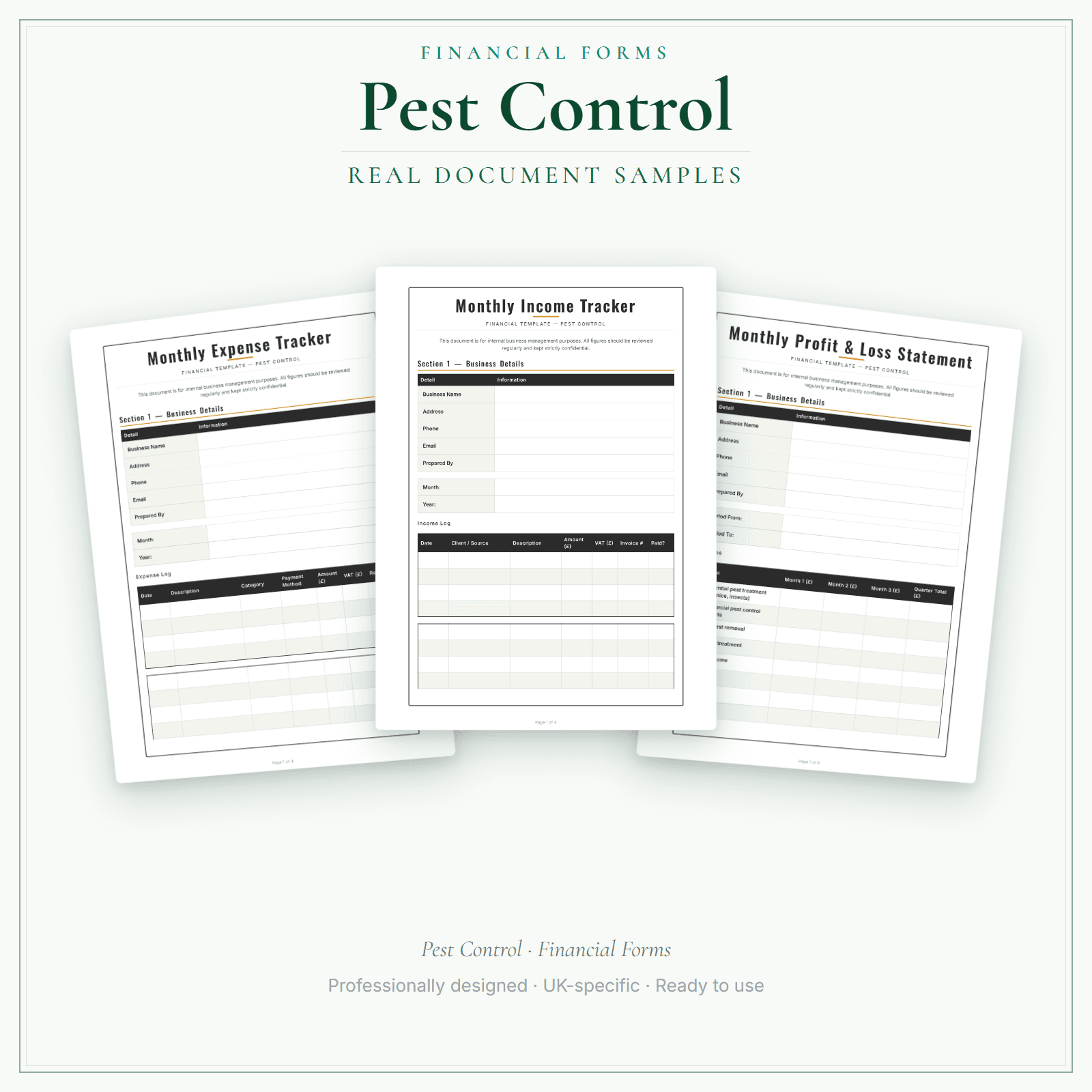 Pest Control — Financial Forms Bundle — Premium sample pages preview