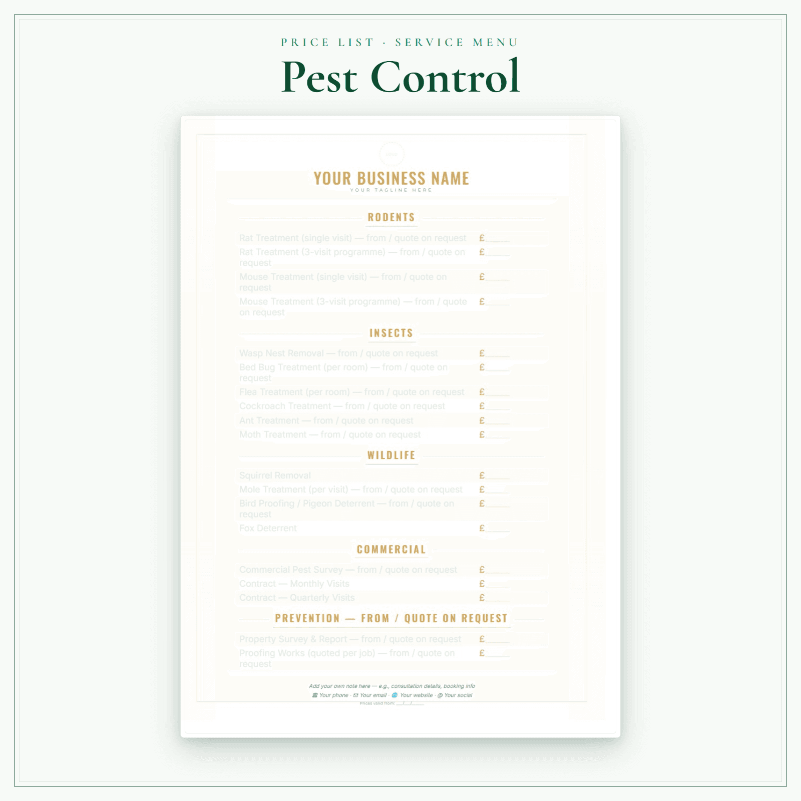 Pest Control — Price List & Service Menu sample pages preview