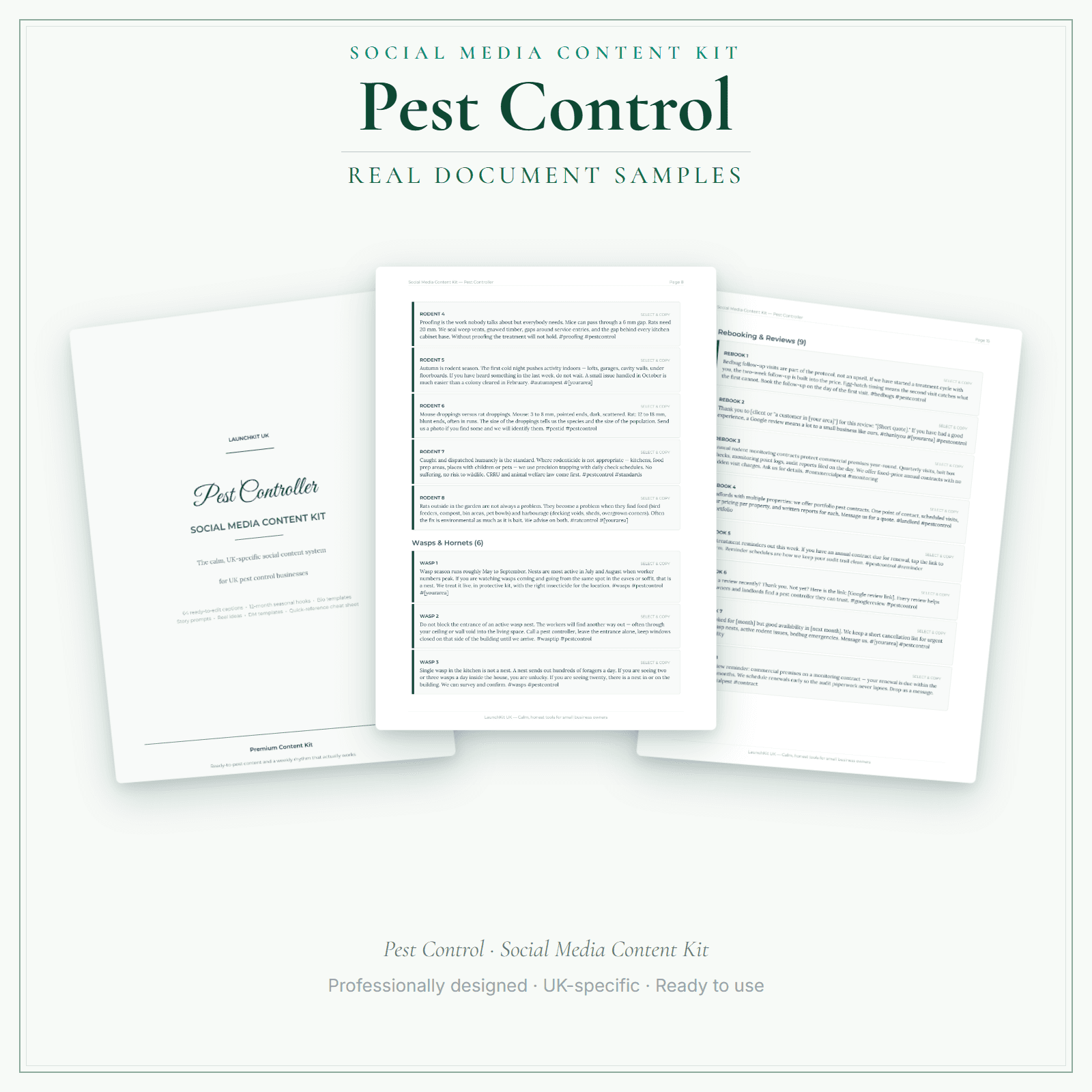 Pest Control — Social Media Content Kit sample pages preview