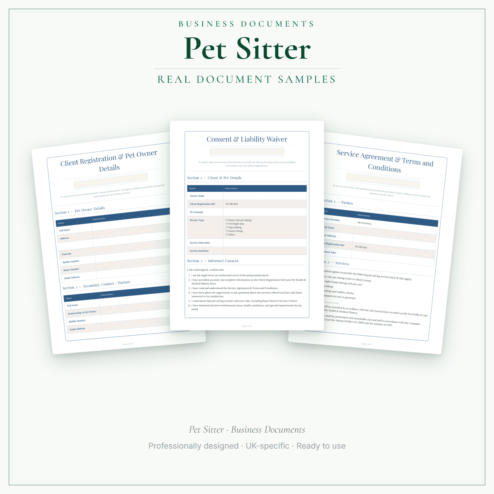 Pet Sitter — Business Documents — Premium sample pages preview