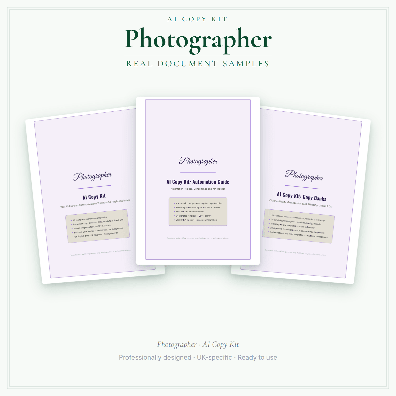 Photographer — AI Copy Kit sample pages preview