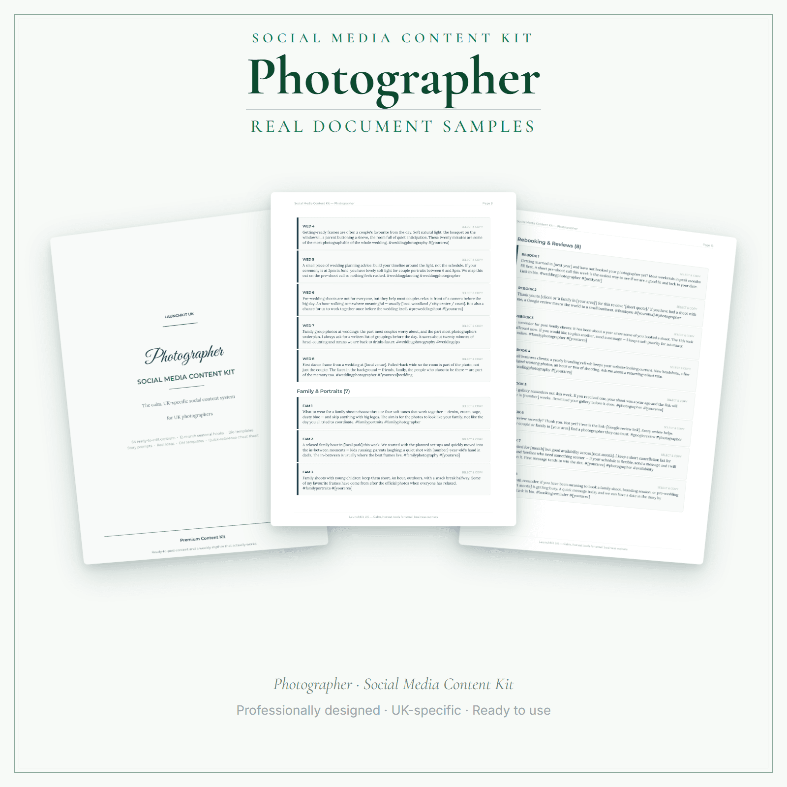 Photographer — Social Media Content Kit sample pages preview
