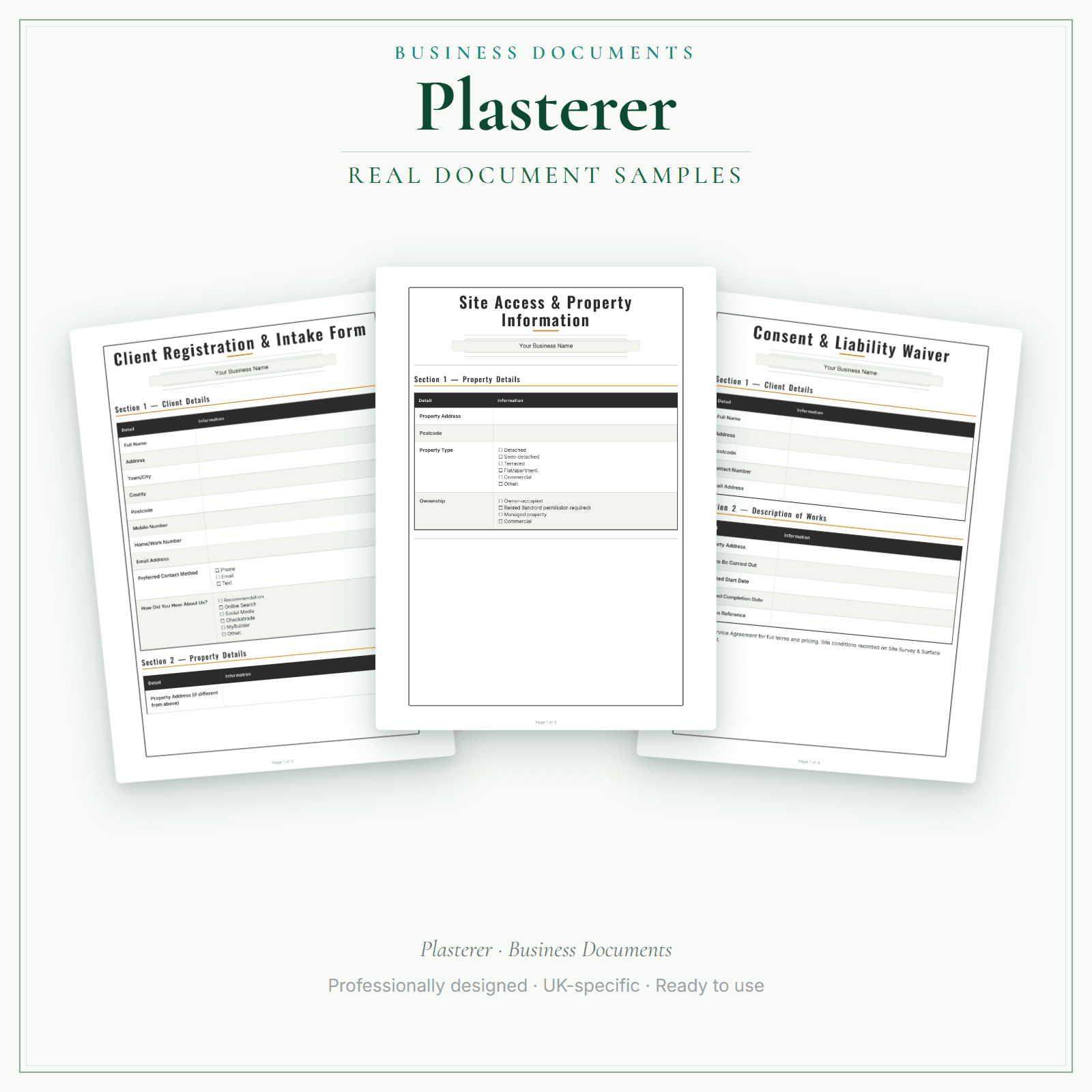 Plasterer — Business Documents — Premium sample pages preview