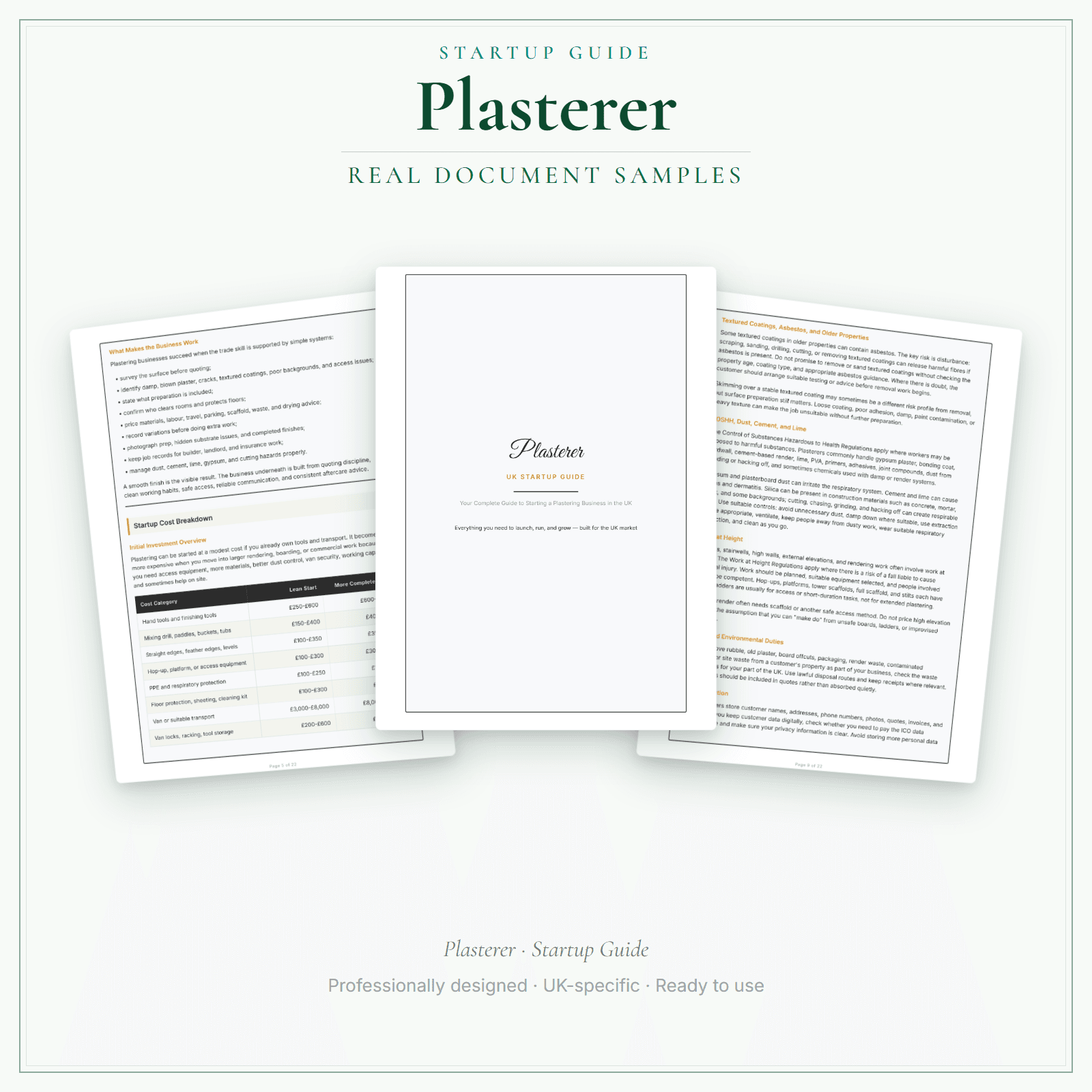 Plasterer — Startup Guide sample pages preview