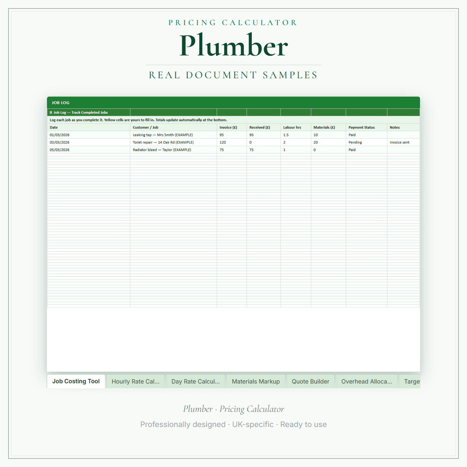 Plumber — Pricing Calculator — Premium sample pages preview