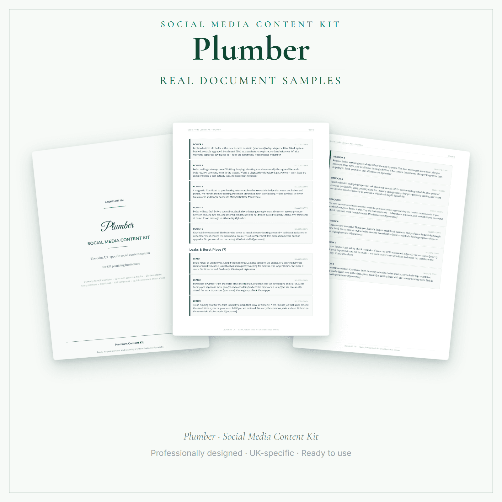 Plumber — Social Media Content Kit sample pages preview