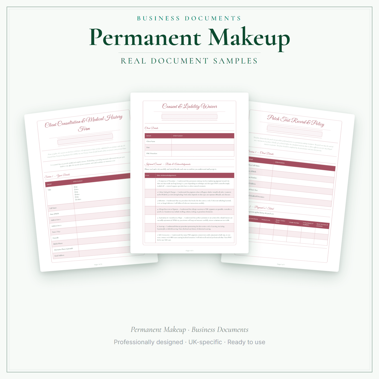 Permanent Makeup — Business Documents — Premium sample pages preview