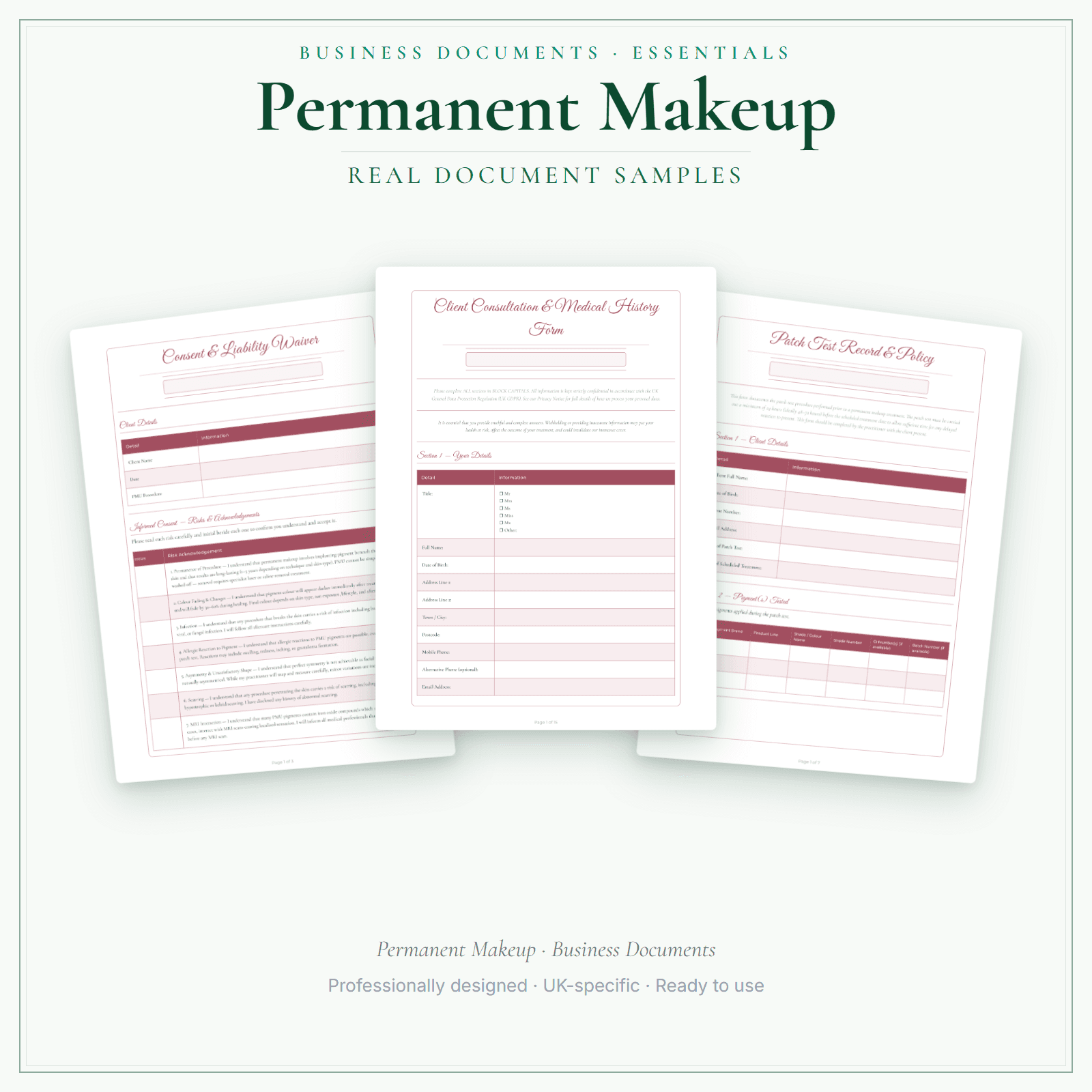 Permanent Makeup — Business Documents — Essential sample pages preview