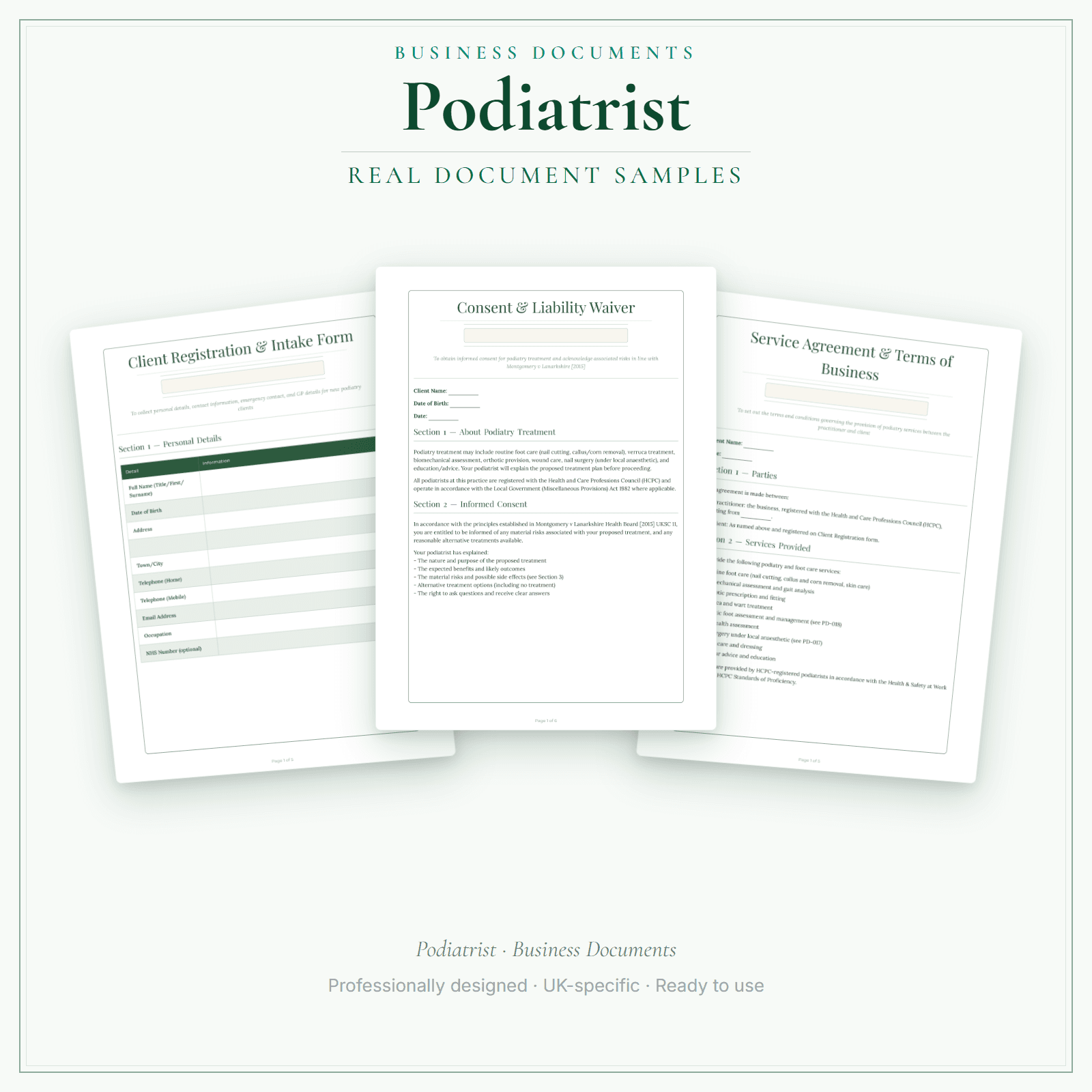 Podiatrist — Business Documents — Premium sample pages preview