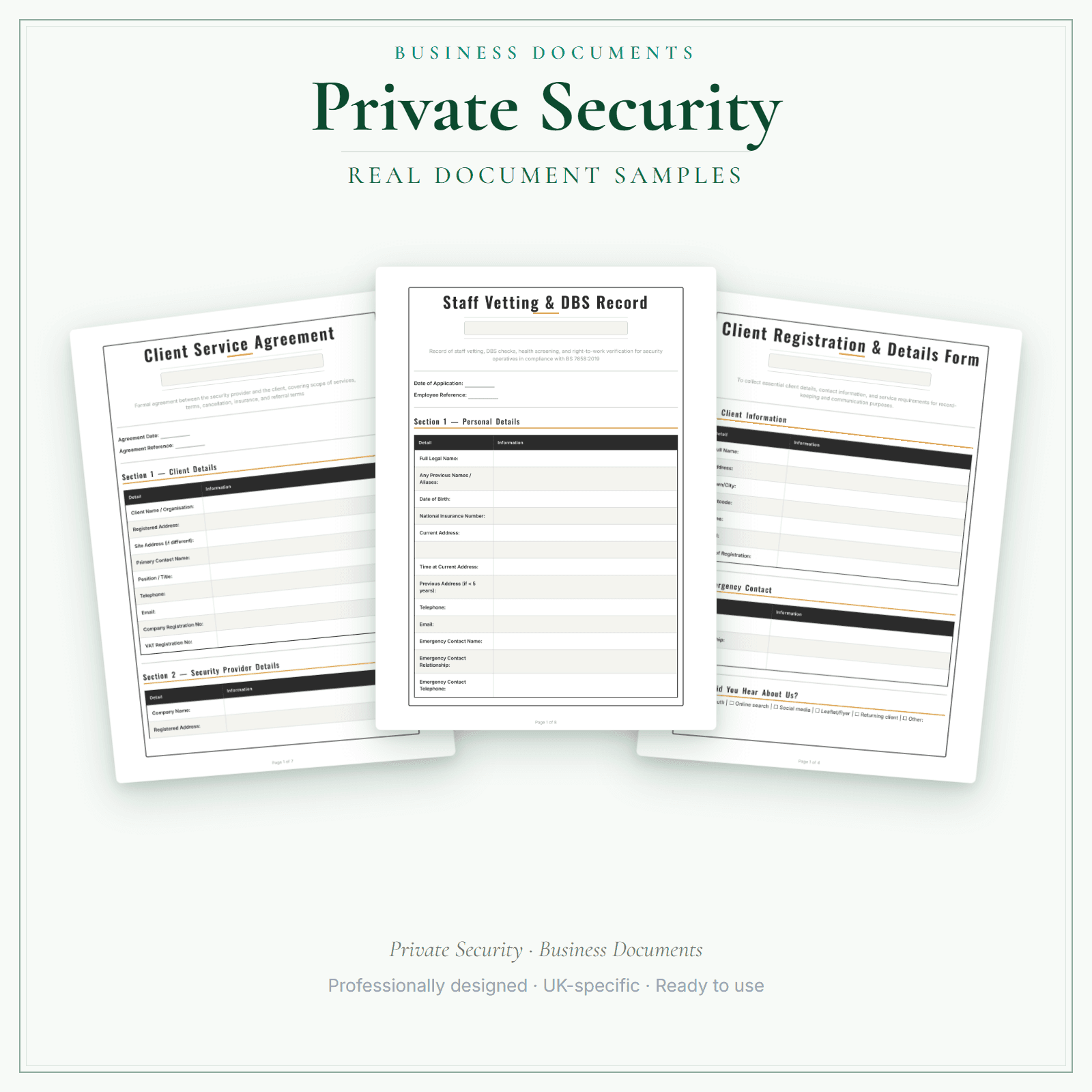 Private Security — Business Documents — Premium sample pages preview