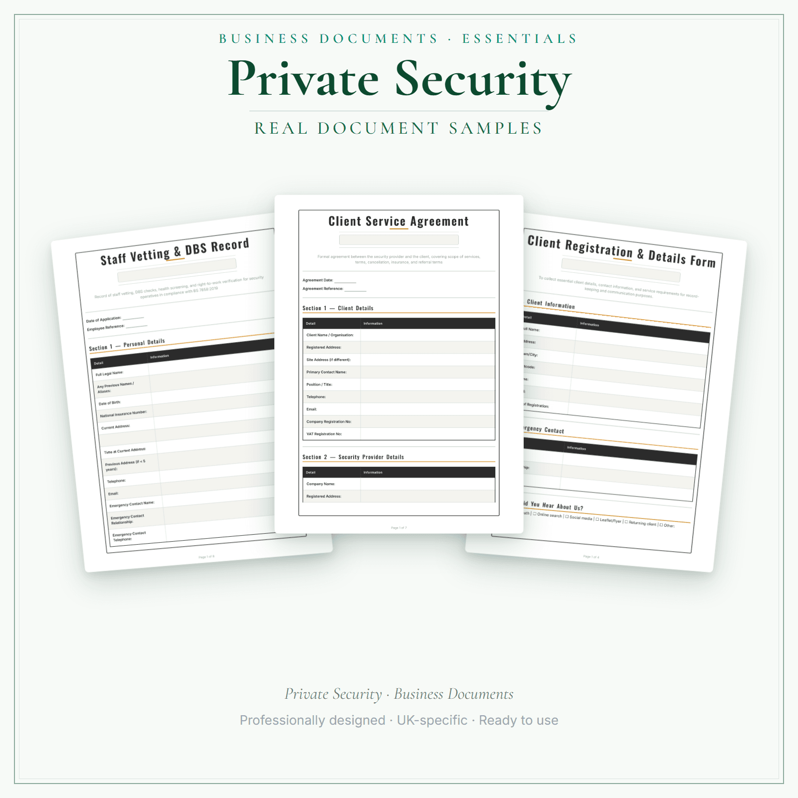 Private Security — Business Documents — Essential sample pages preview