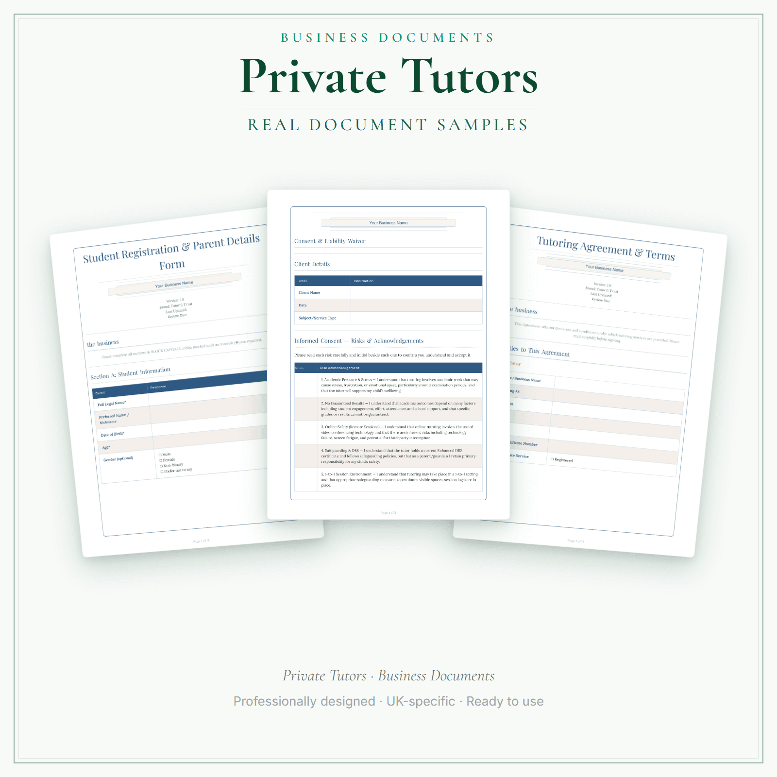 Private Tutors — Business Documents — Premium sample pages preview
