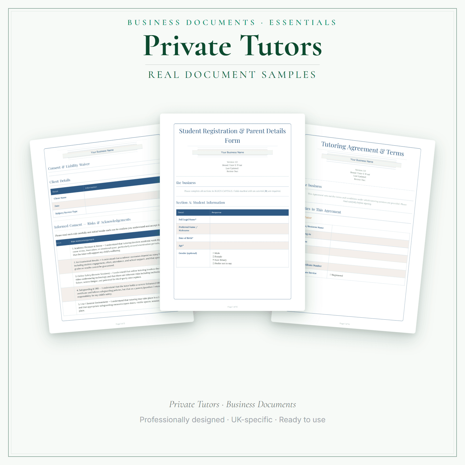 Private Tutors — Business Documents — Essential sample pages preview
