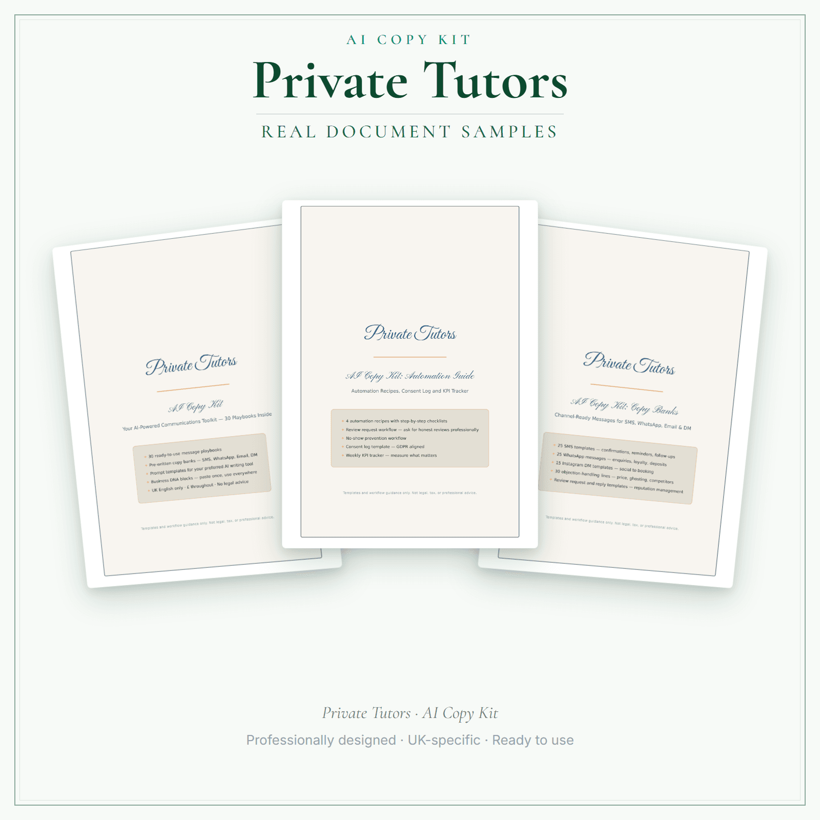 Private Tutors — AI Copy Kit sample pages preview