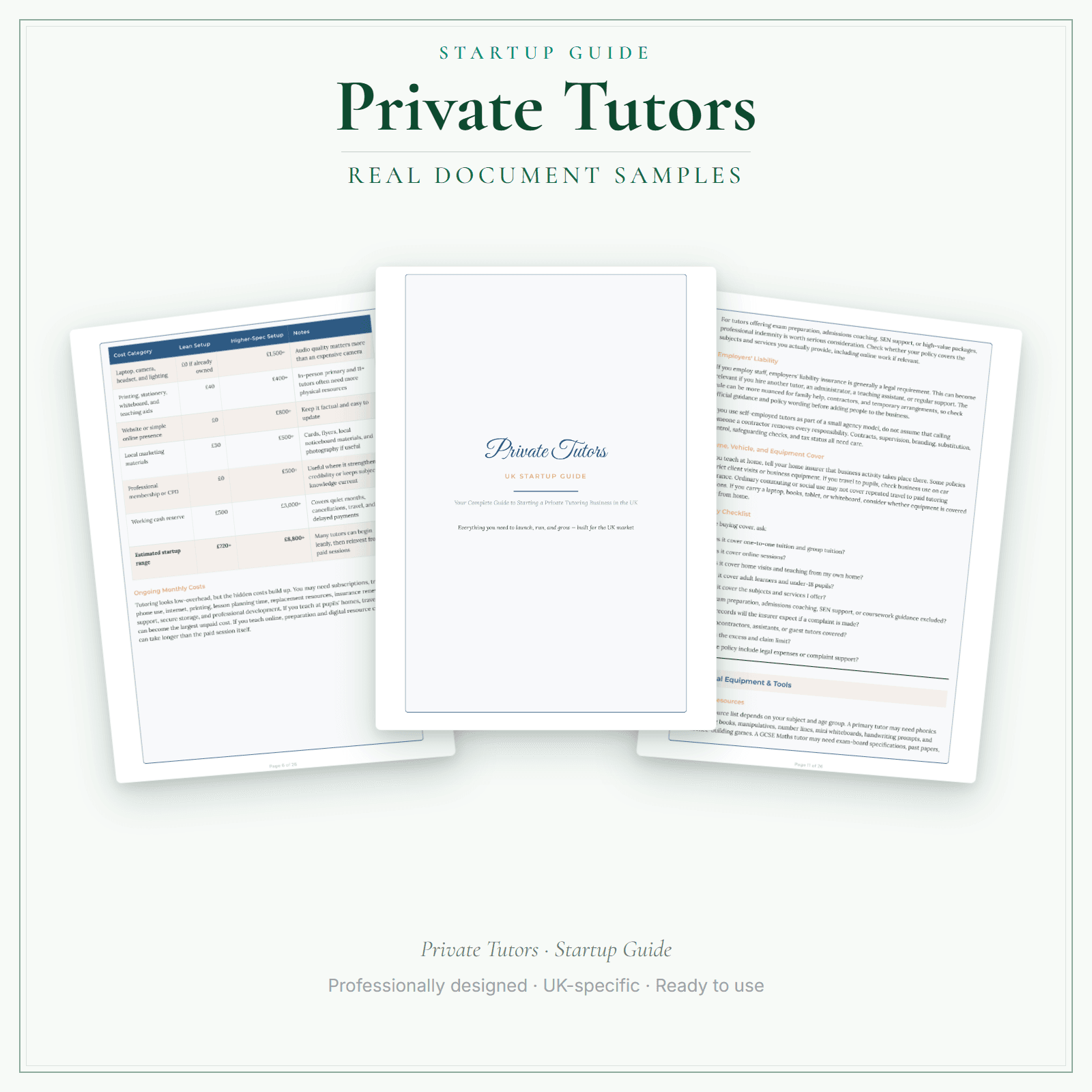 Private Tutors — Startup Guide sample pages preview
