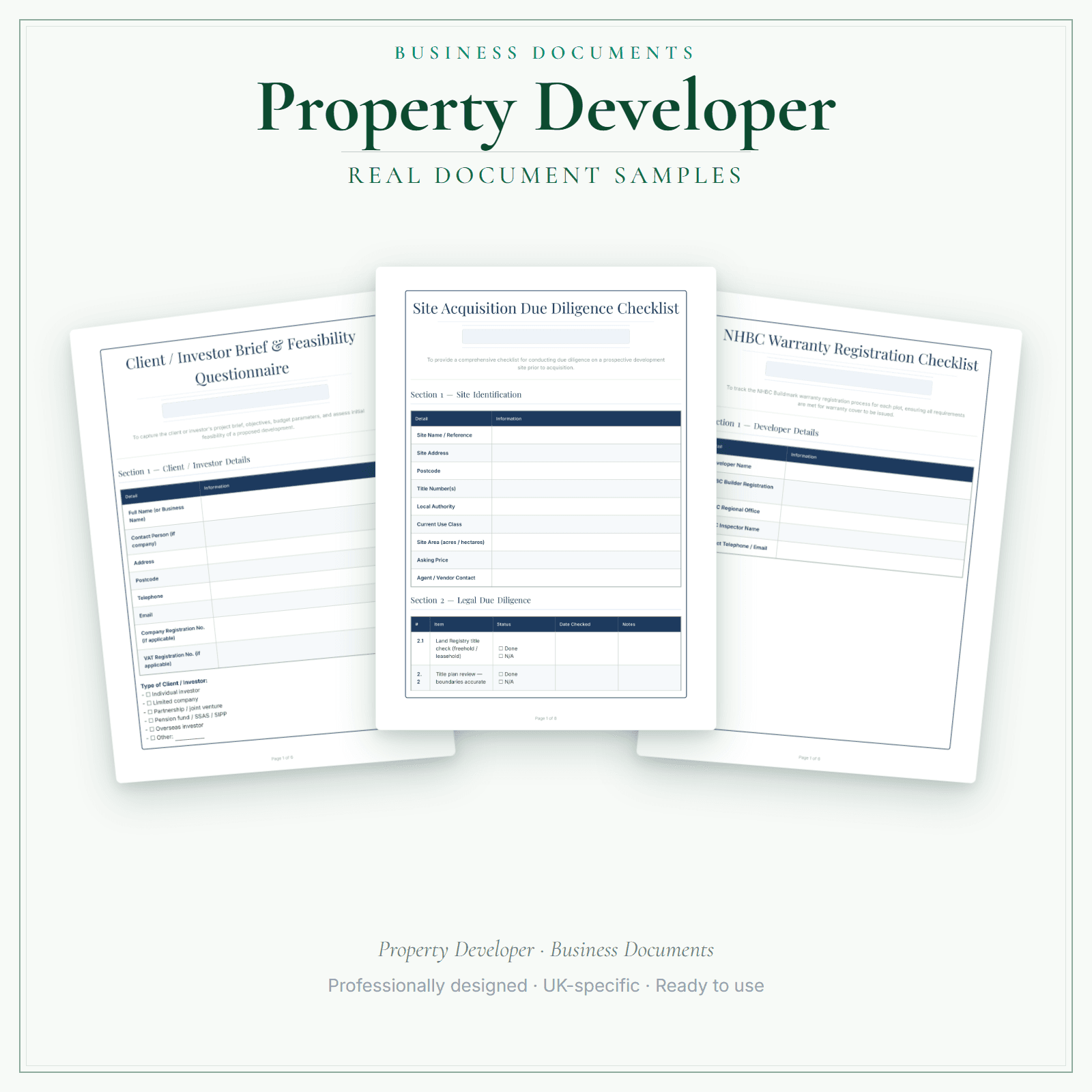 Property Developer — Business Documents — Premium sample pages preview