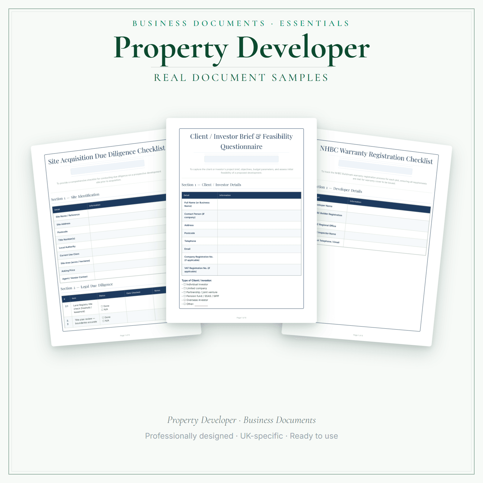 Property Developer — Business Documents — Essential sample pages preview