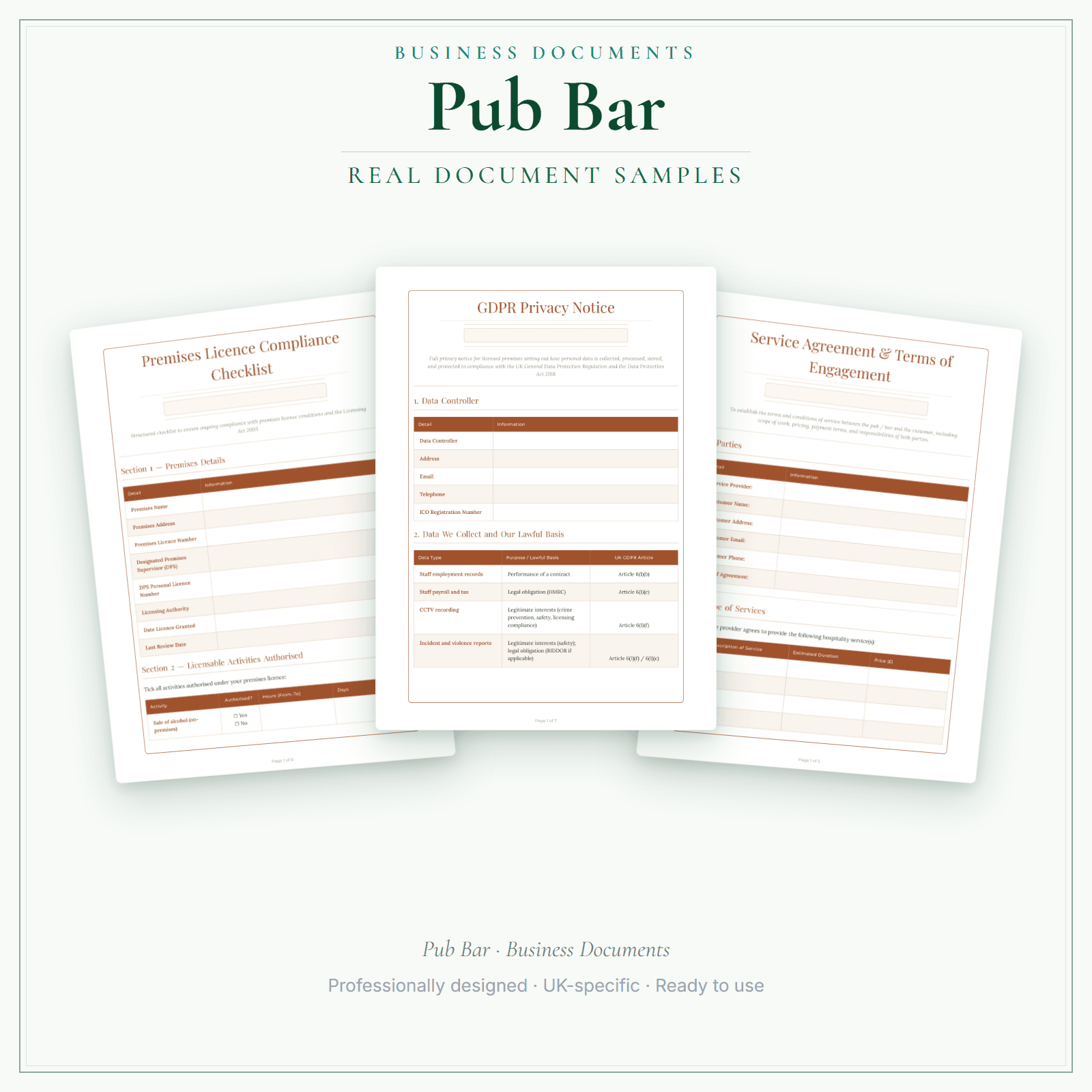 Pub Bar — Business Documents — Premium sample pages preview