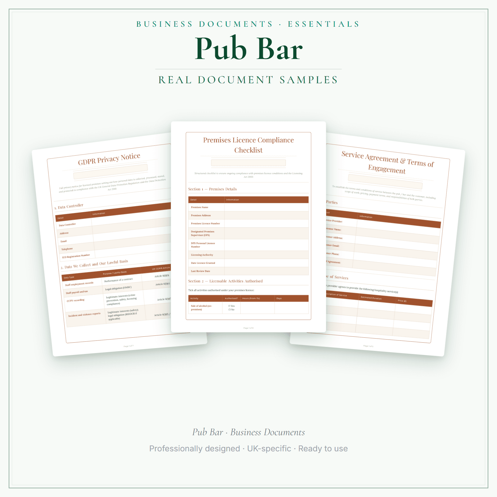 Pub Bar — Business Documents — Essential sample pages preview