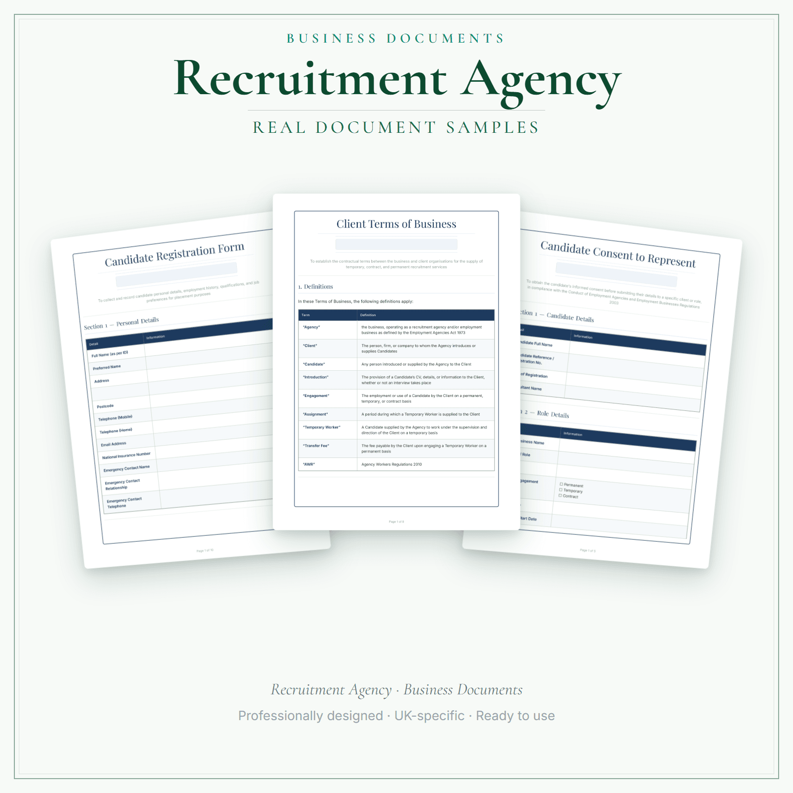 Recruitment Agency — Business Documents — Premium sample pages preview