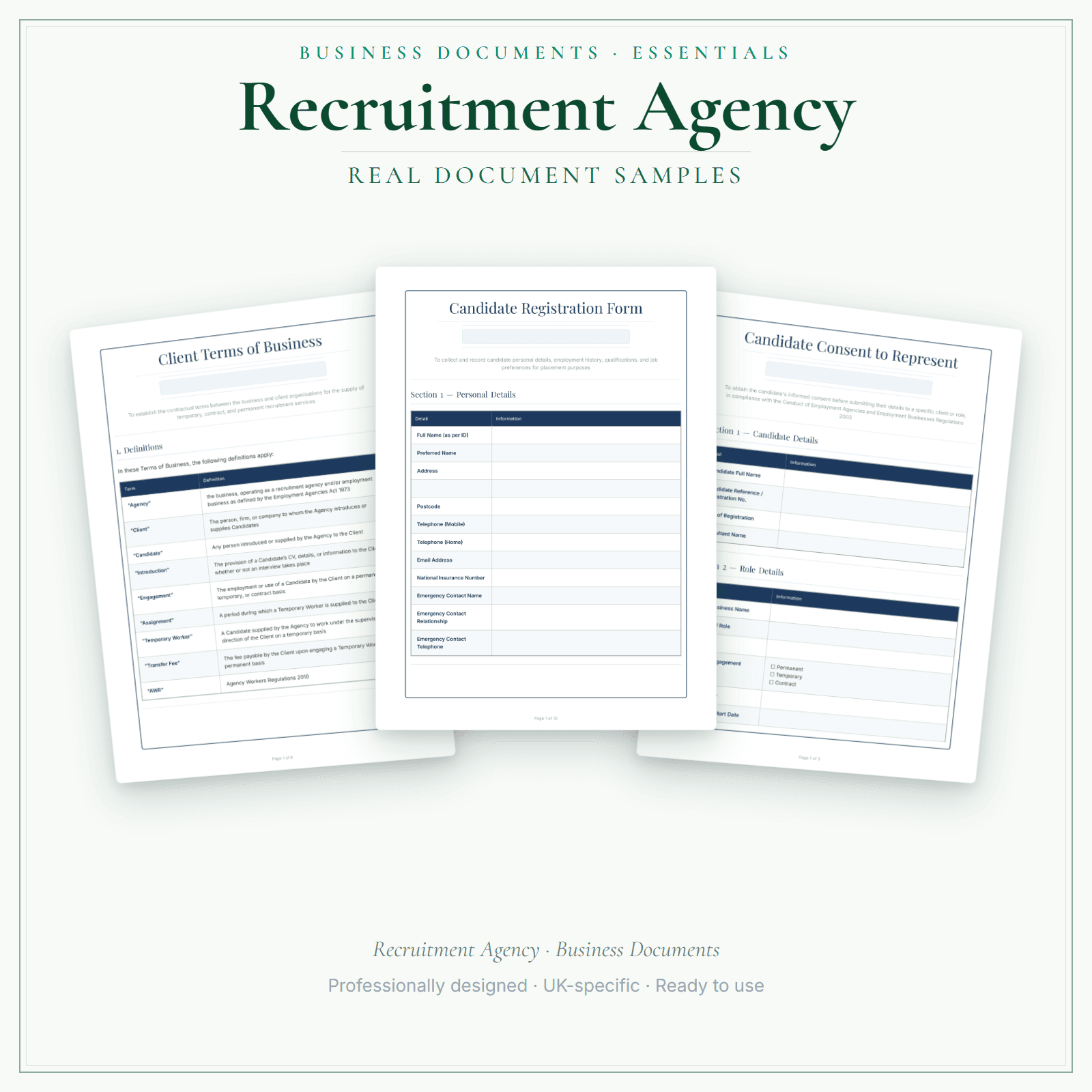 Recruitment Agency — Business Documents — Essential sample pages preview