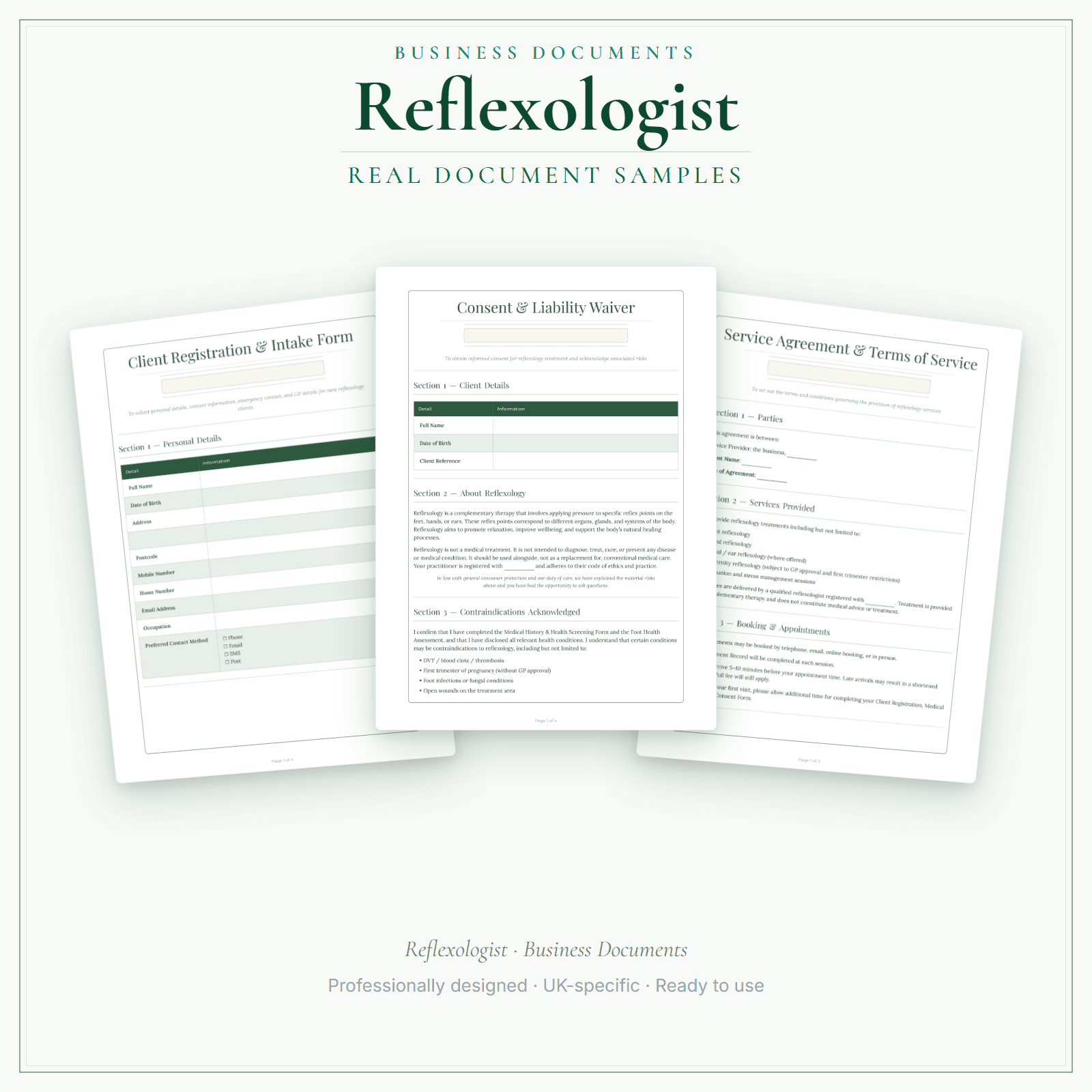 Reflexologist — Business Documents — Premium sample pages preview