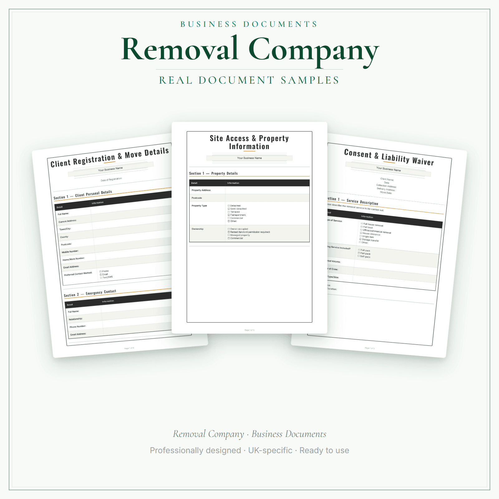 Removal Company — Business Documents — Premium sample pages preview