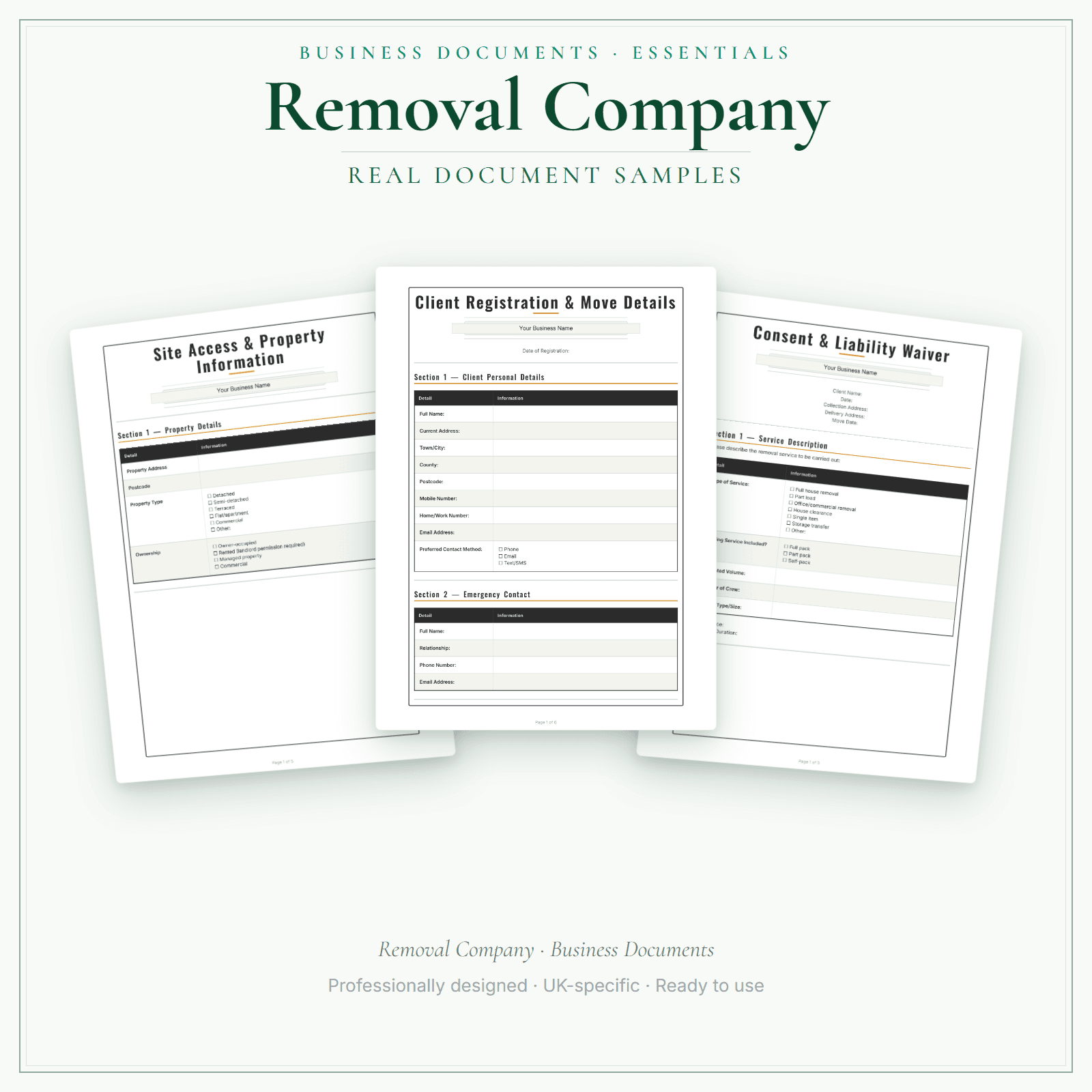 Removal Company — Business Documents — Essential sample pages preview