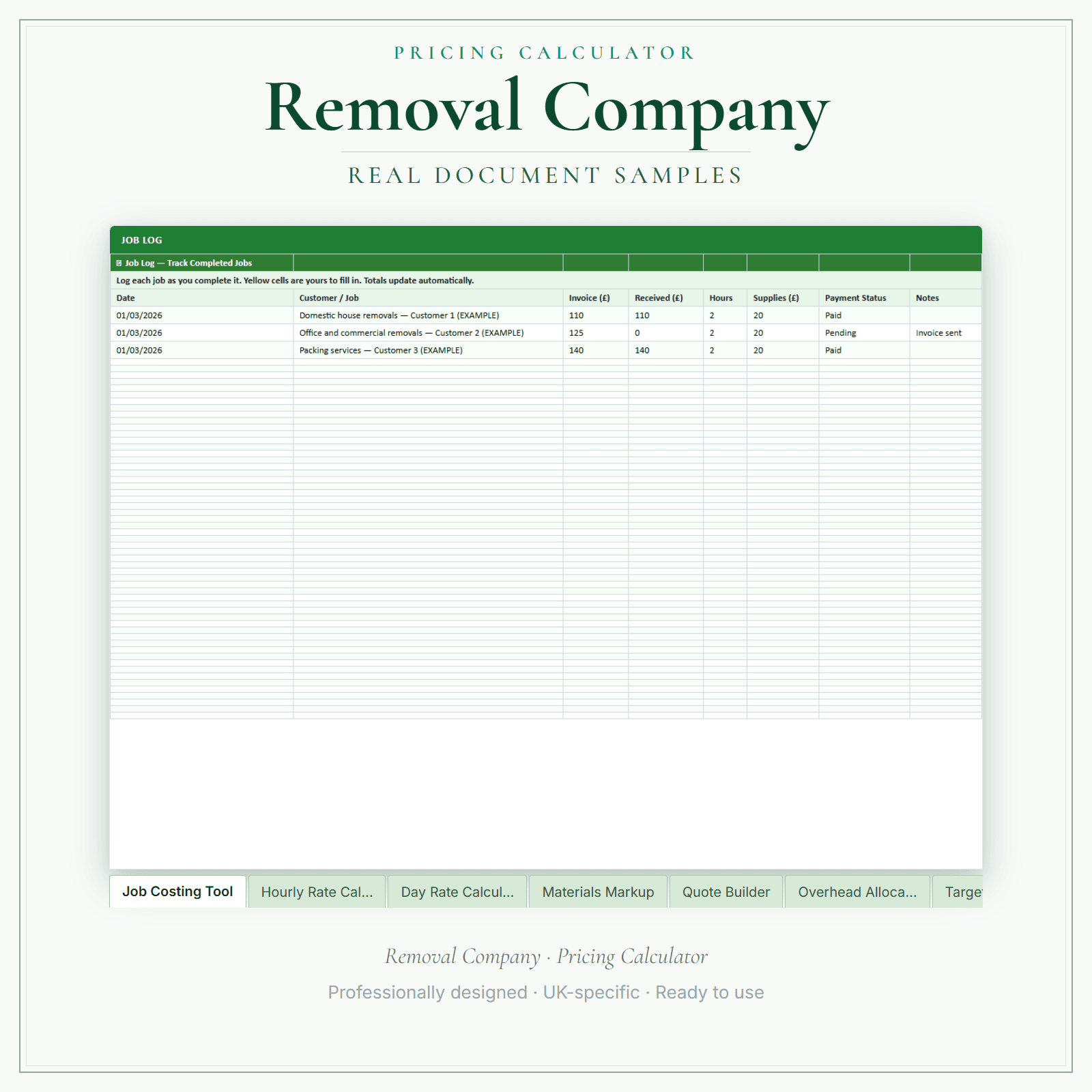 Removal Company — Pricing Calculator — Premium sample pages preview