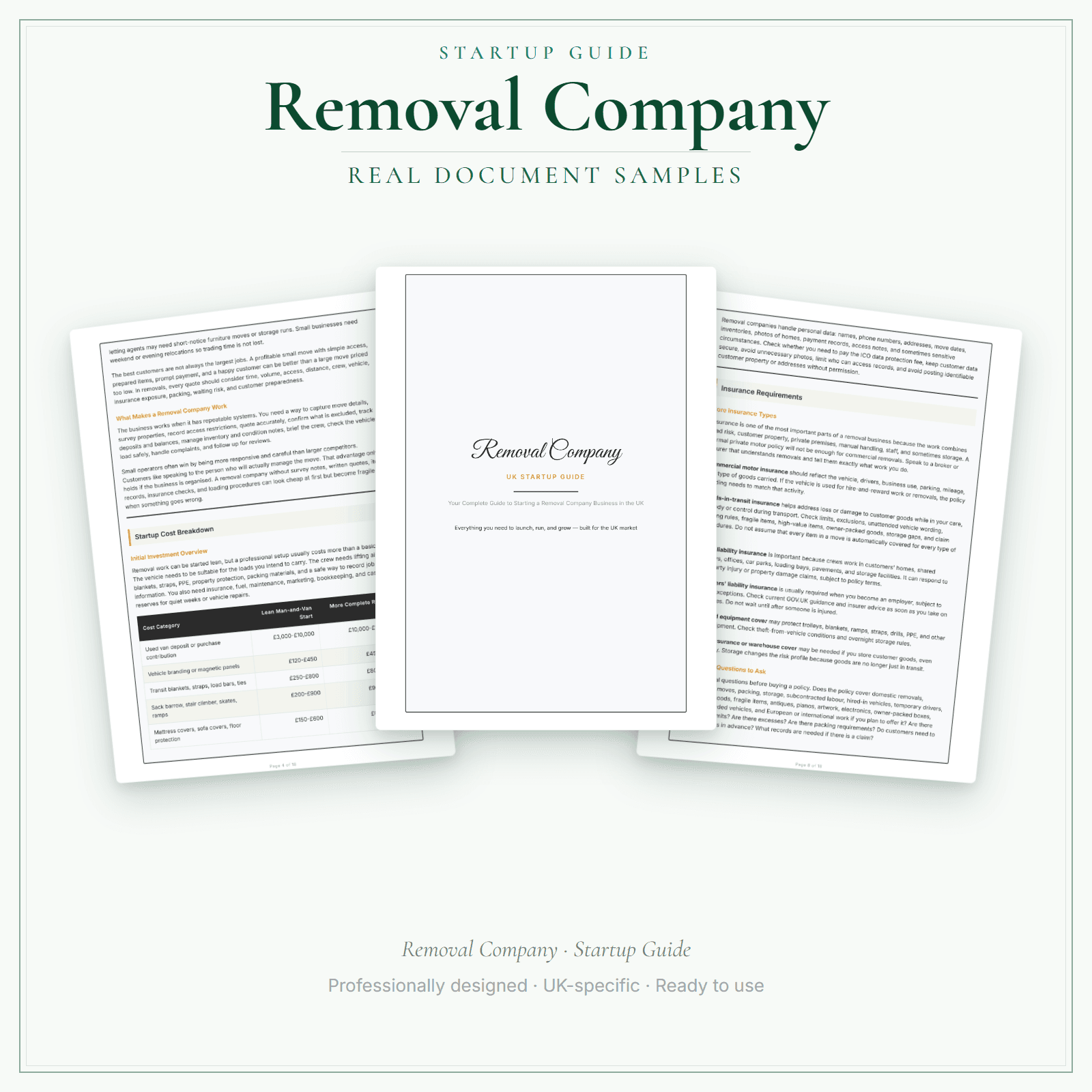 Removal Company — Startup Guide sample pages preview
