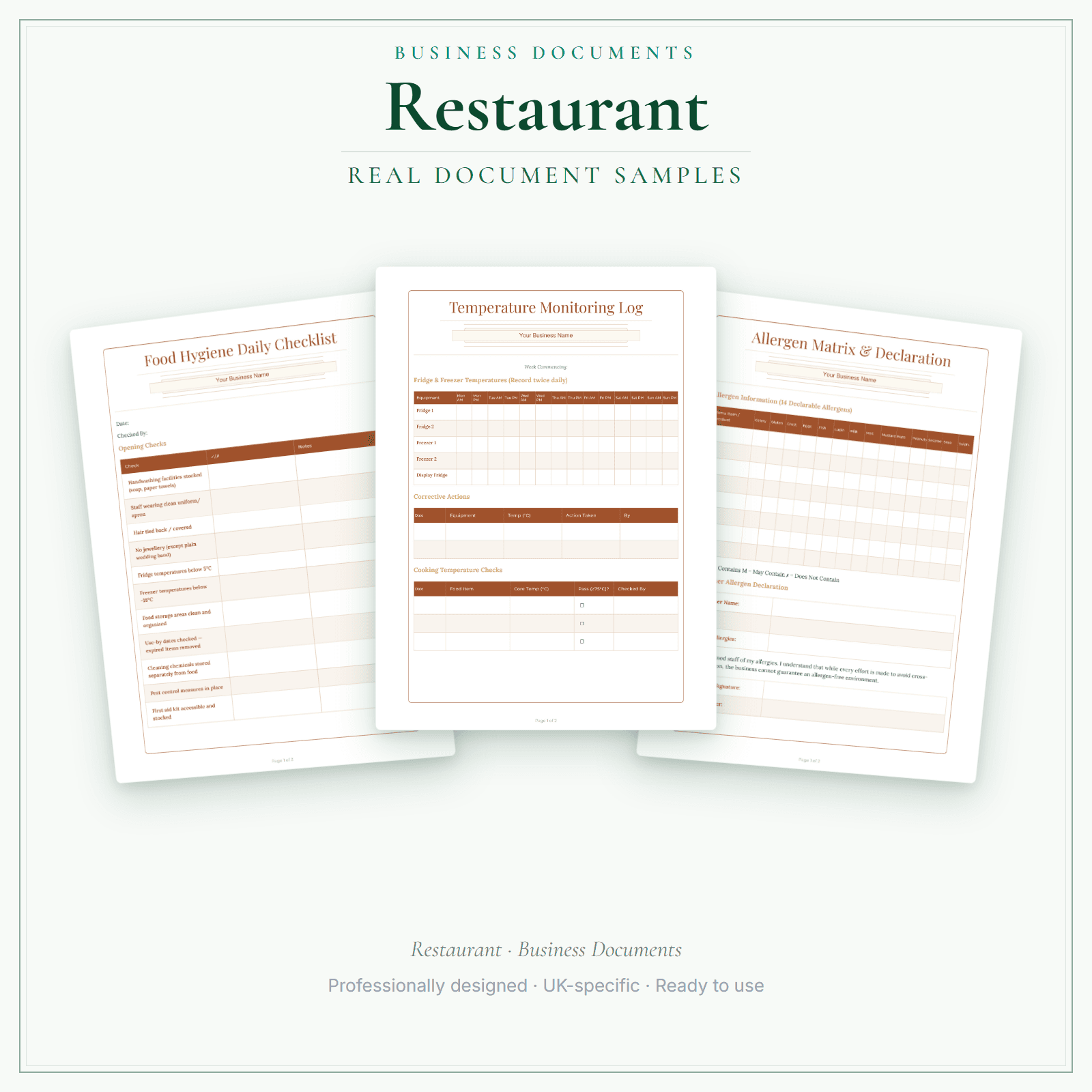 Restaurant — Business Documents — Premium sample pages preview
