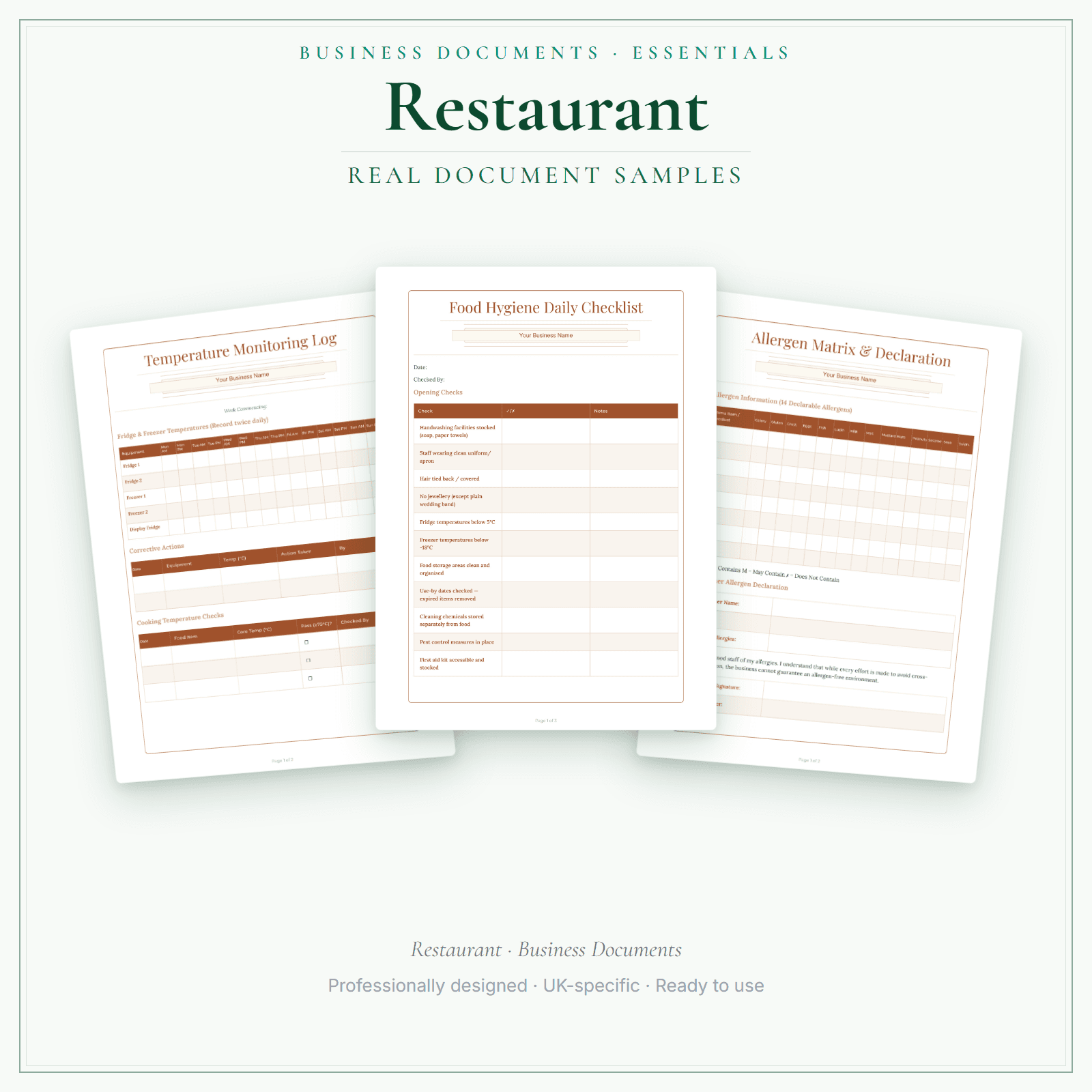 Restaurant — Business Documents — Essential sample pages preview