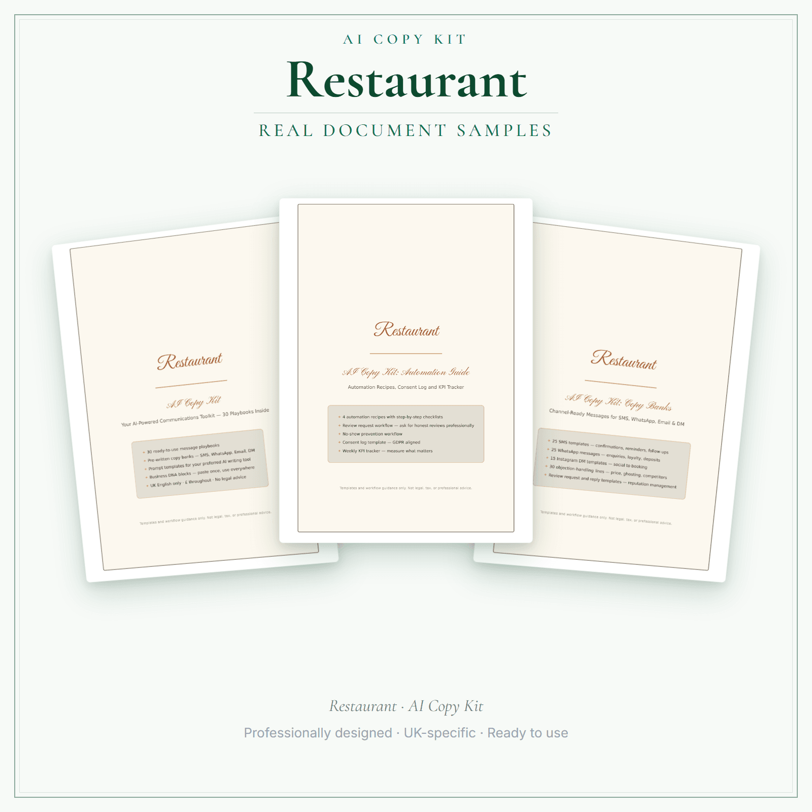 Restaurant — AI Copy Kit sample pages preview