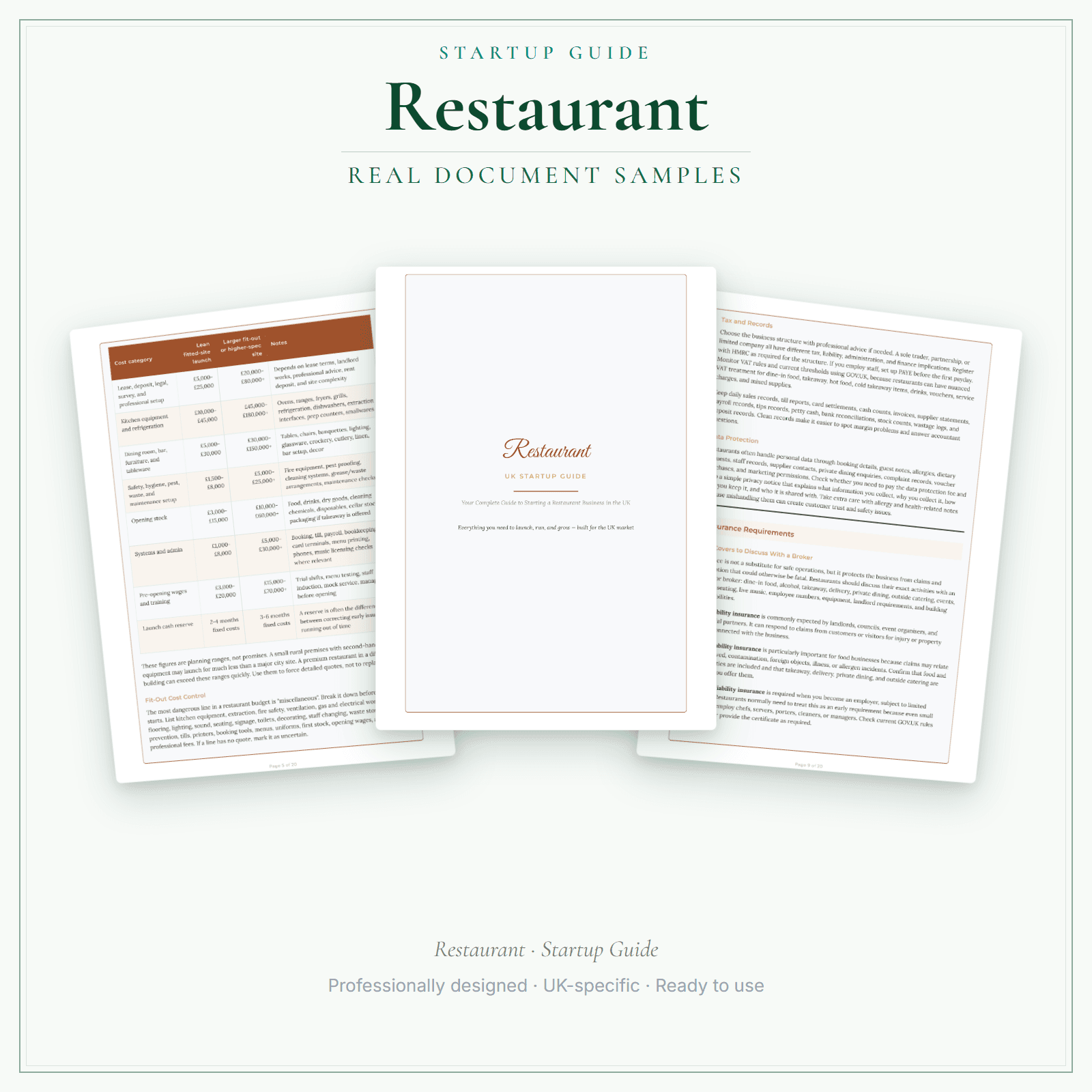 Restaurant — Startup Guide sample pages preview