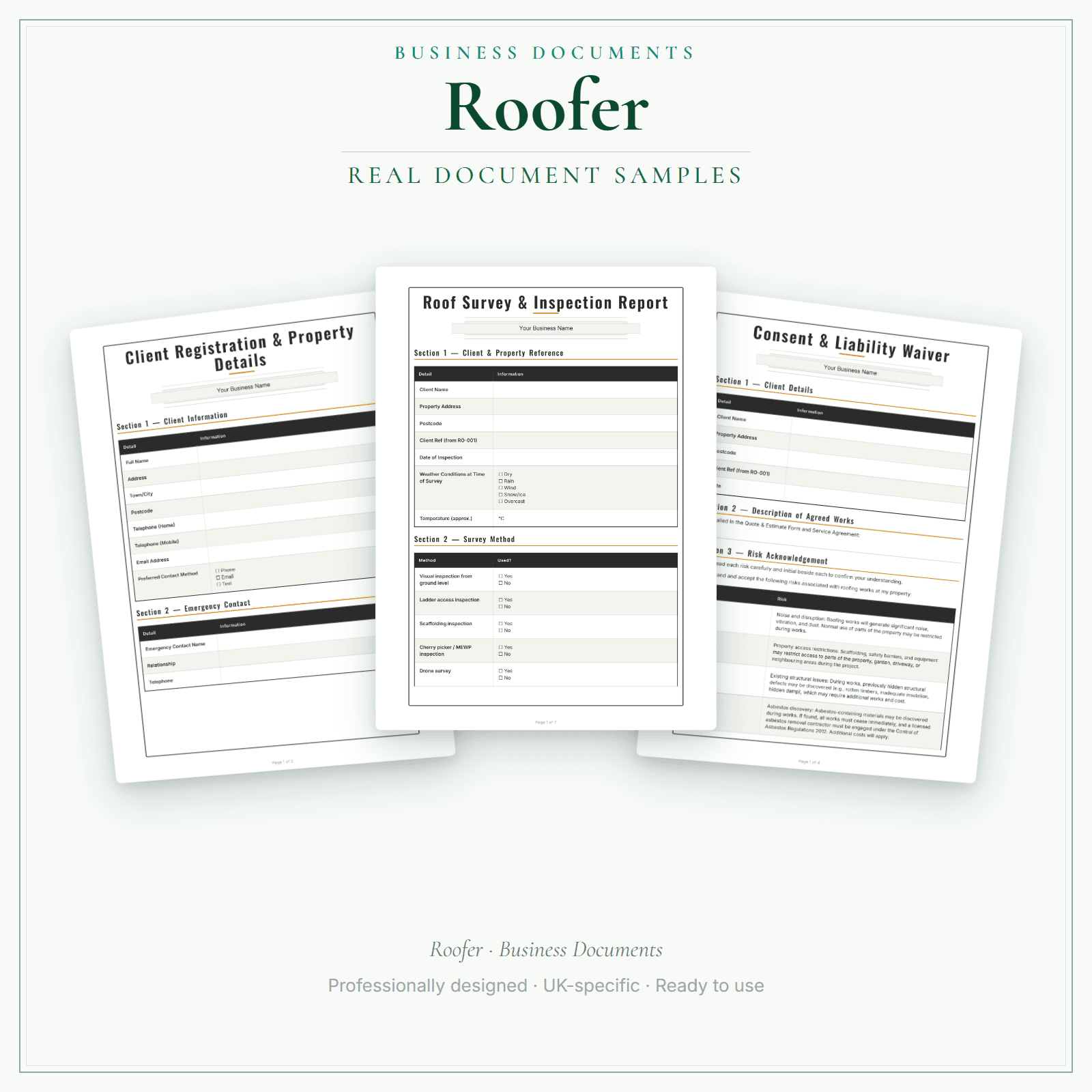 Roofer — Business Documents — Premium sample pages preview