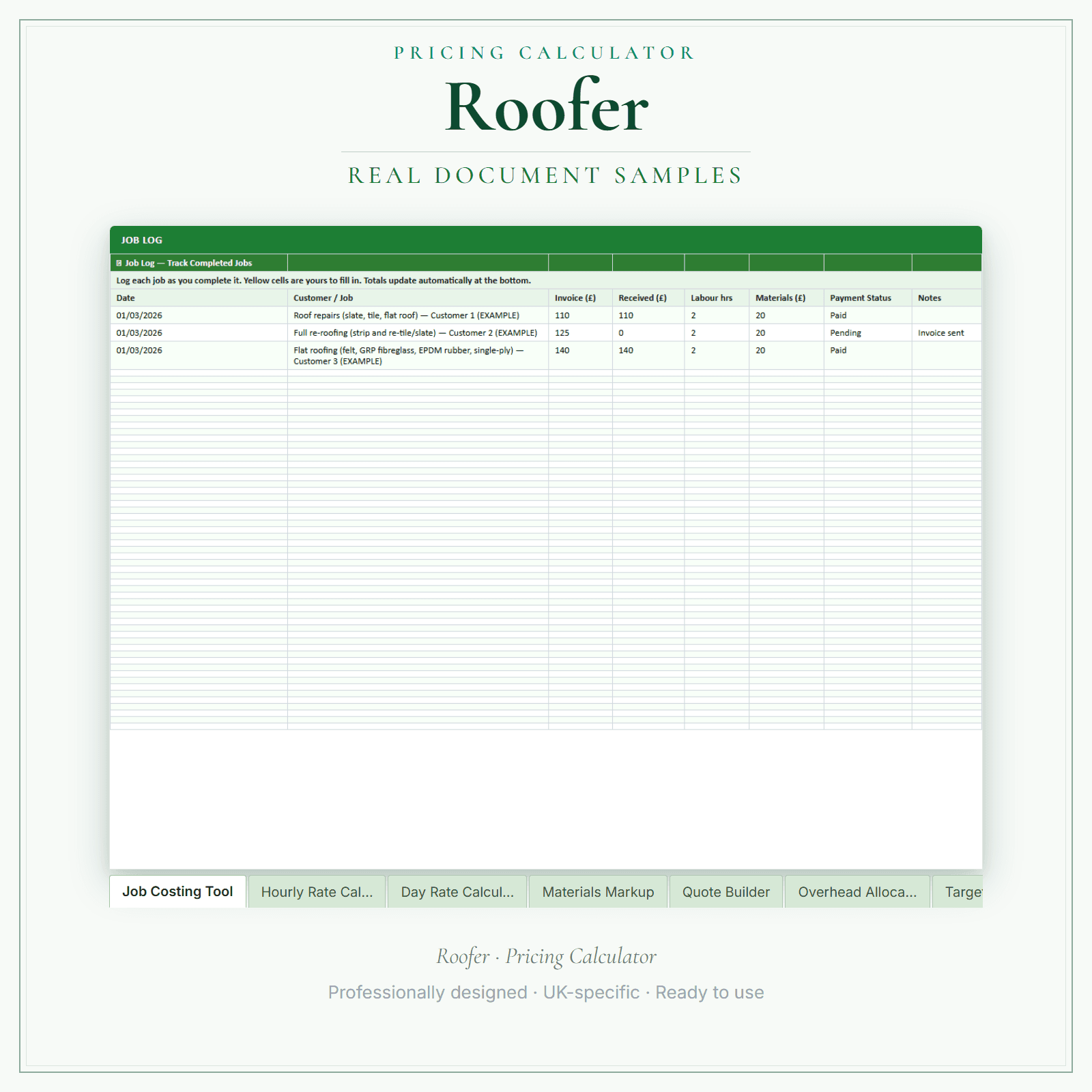 Roofer — Pricing Calculator — Premium sample pages preview