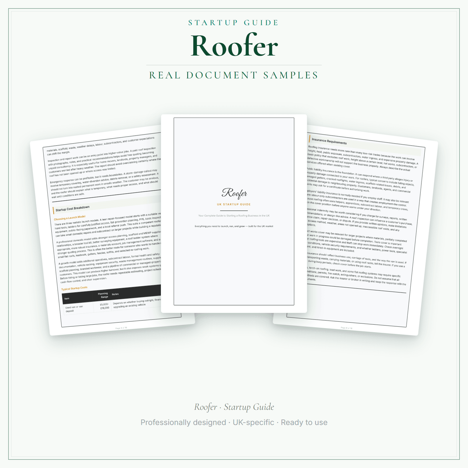 Roofer — Startup Guide sample pages preview
