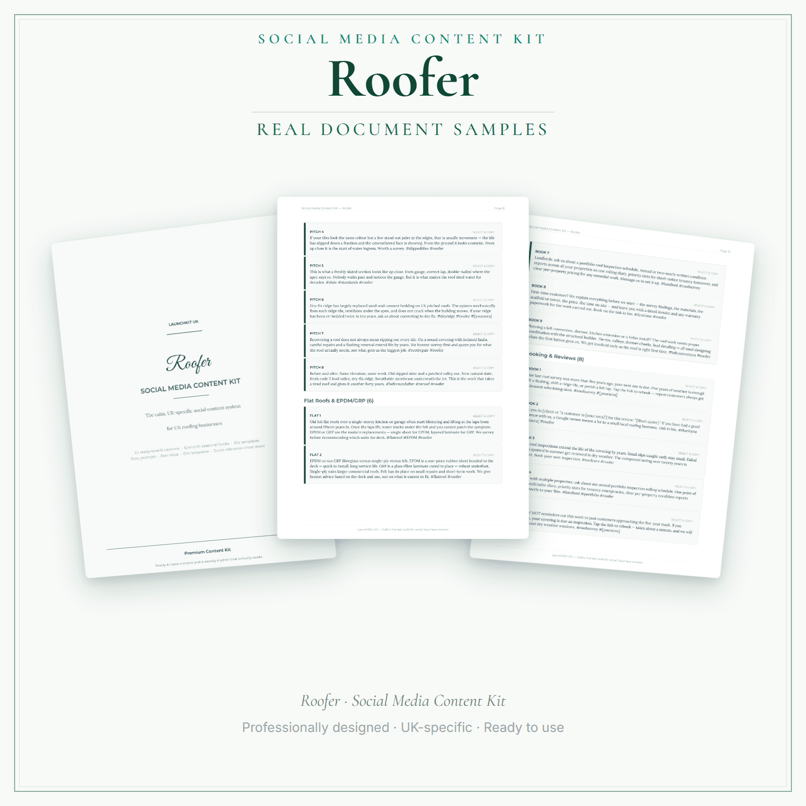 Roofer — Social Media Content Kit sample pages preview