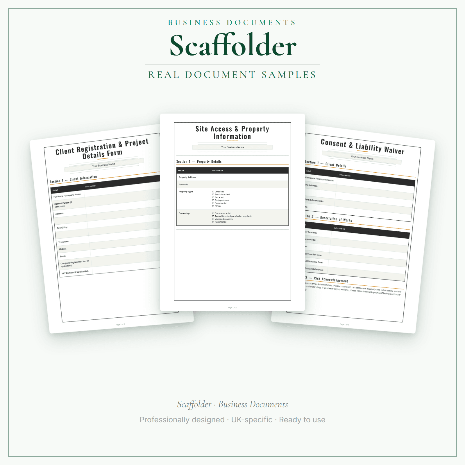 Scaffolder — Business Documents — Premium sample pages preview