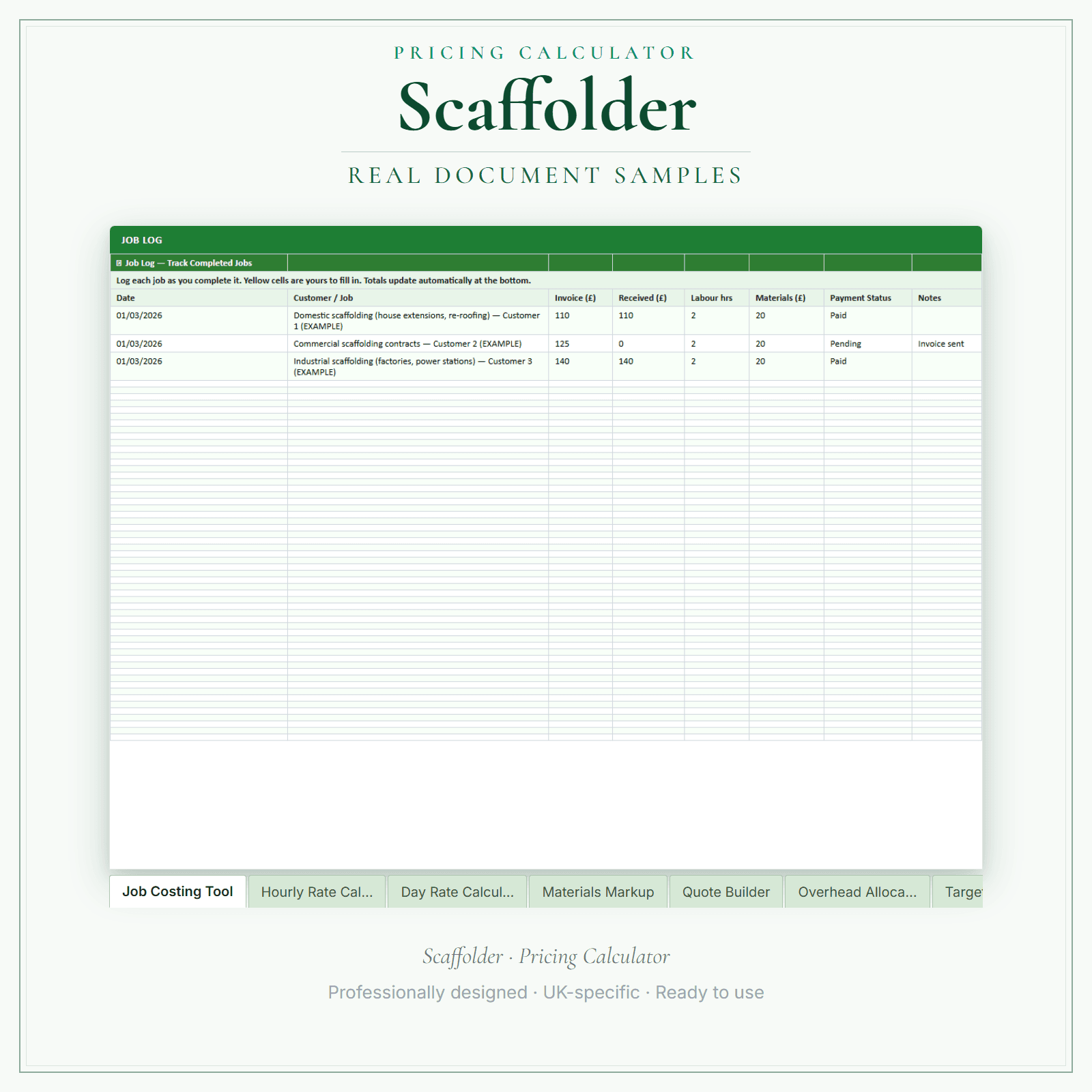 Scaffolder — Pricing Calculator — Premium sample pages preview