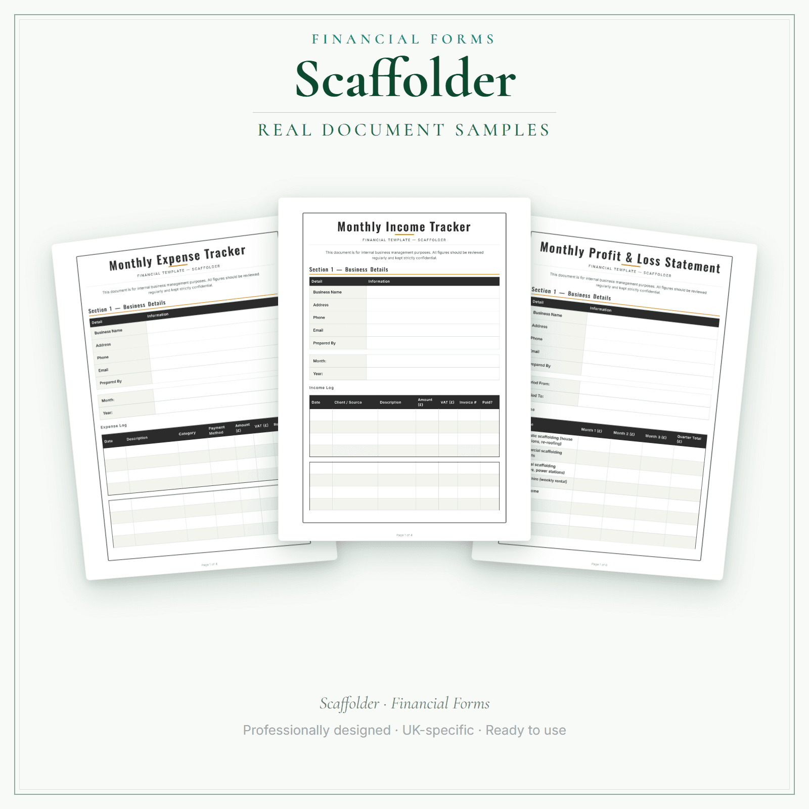 Scaffolder — Financial Forms Bundle — Premium sample pages preview