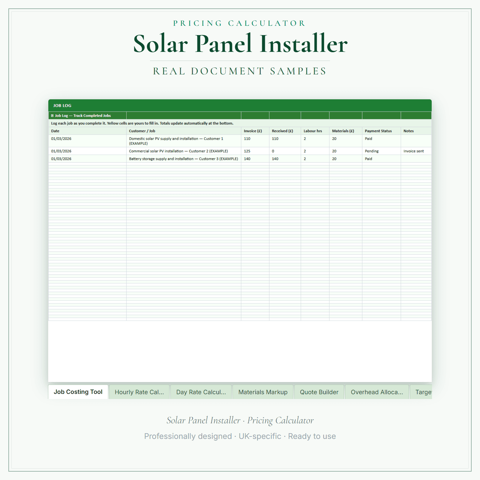 Solar Panel Installer — Pricing Calculator — Premium sample pages preview
